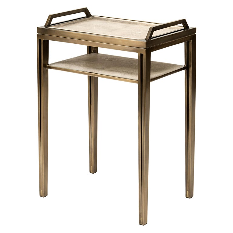 Removable Tray Side Table in Cream Shagreen, Bronze-Patina Brass by R&Y Augousti For Sale