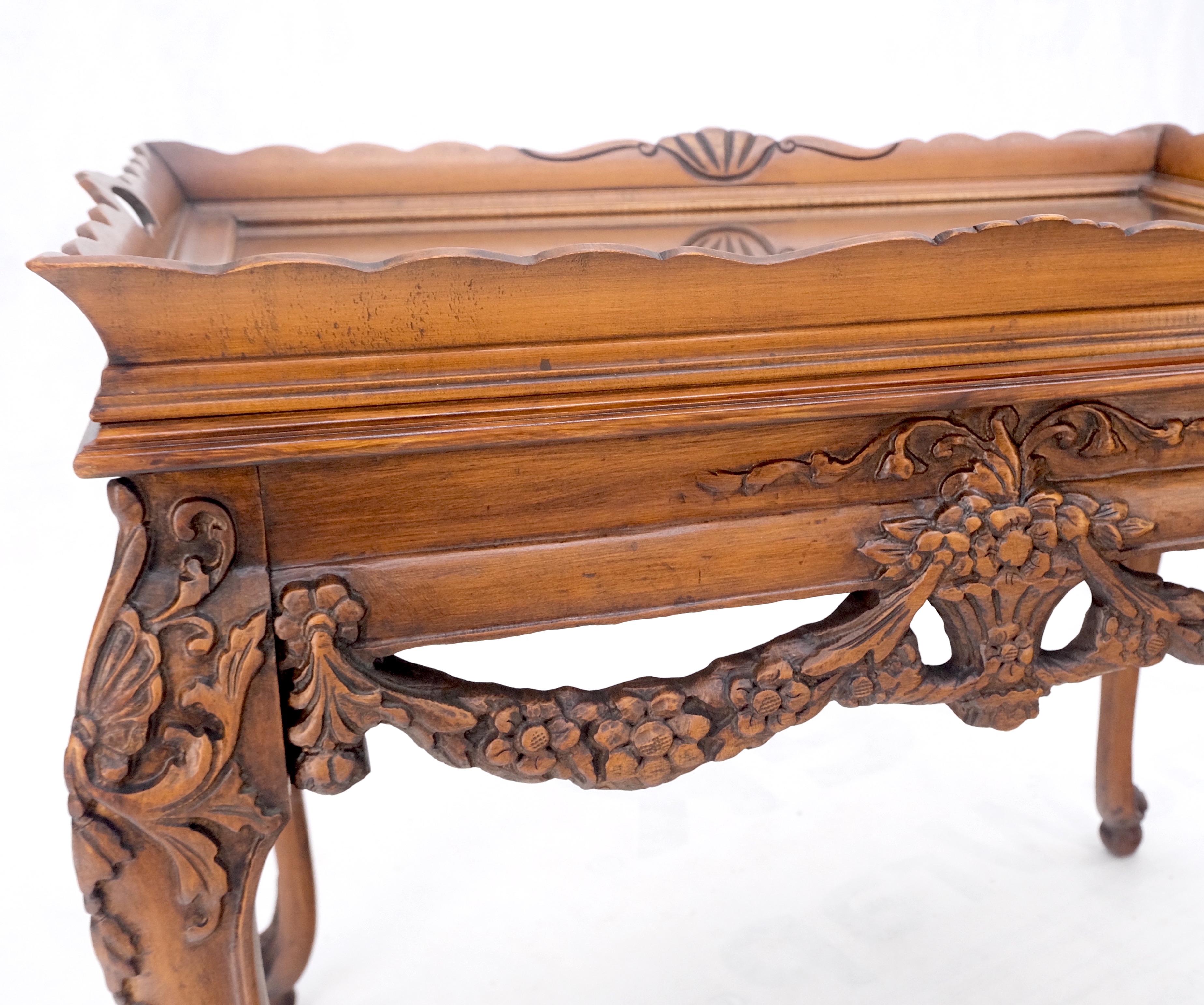 Removable Tray Top Pierce Carved Inlayed Walnut Side End Table Stand Mint! For Sale 5