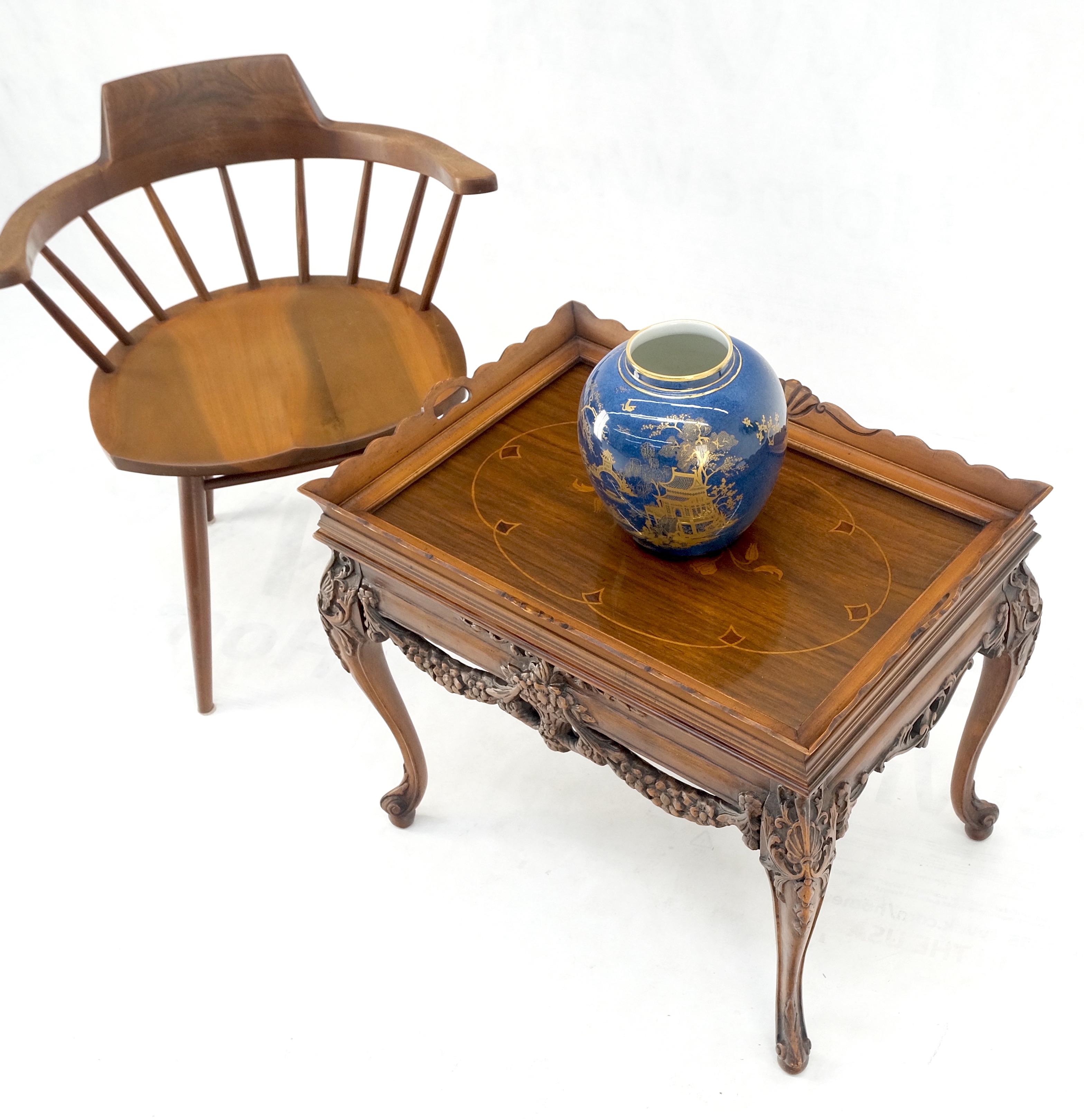 20th Century Removable Tray Top Pierce Carved Inlayed Walnut Side End Table Stand Mint! For Sale