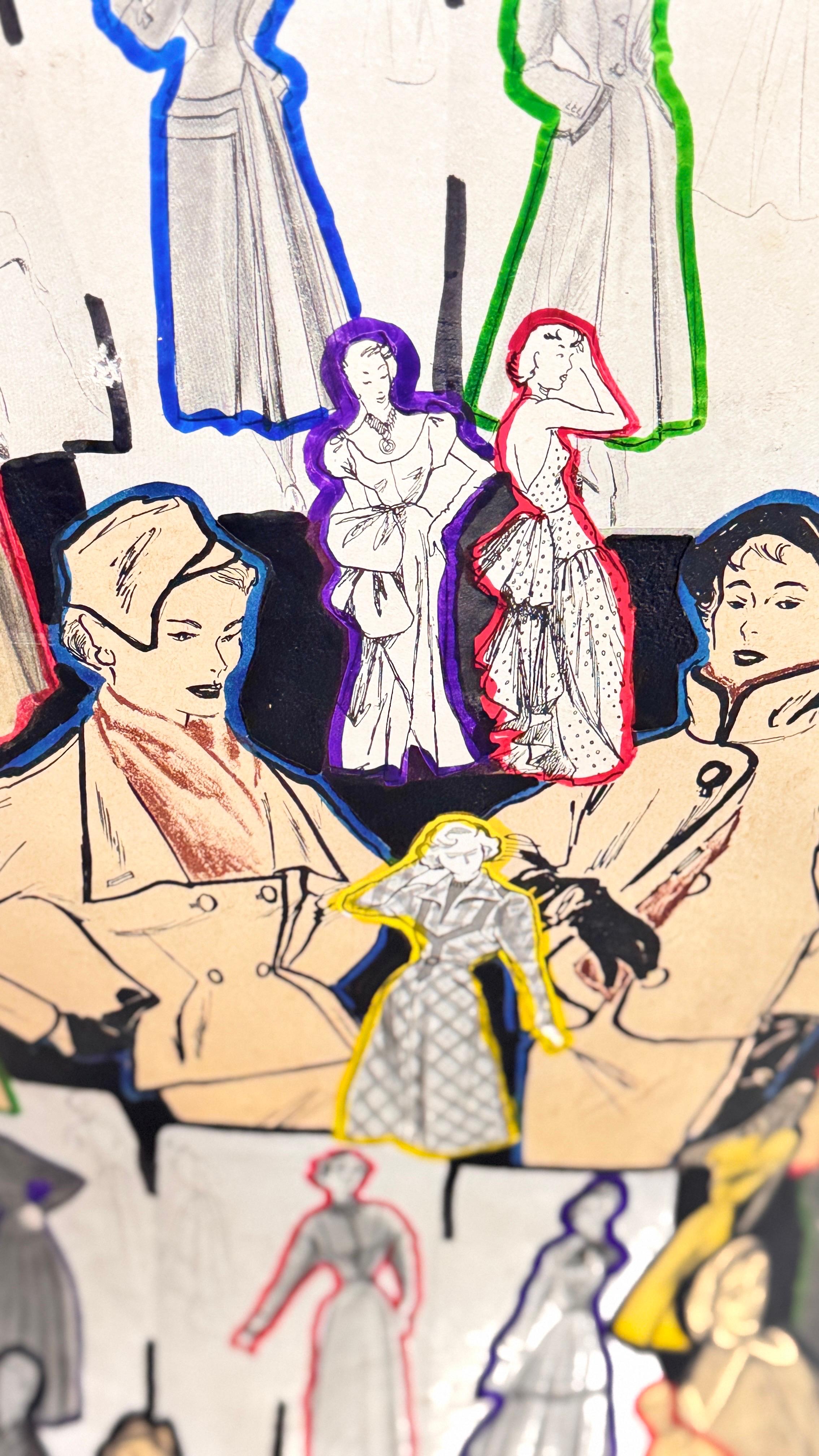 Busto di manichino rimovibile in legno con collage di moda, Parigi, anni '60 in vendita 4