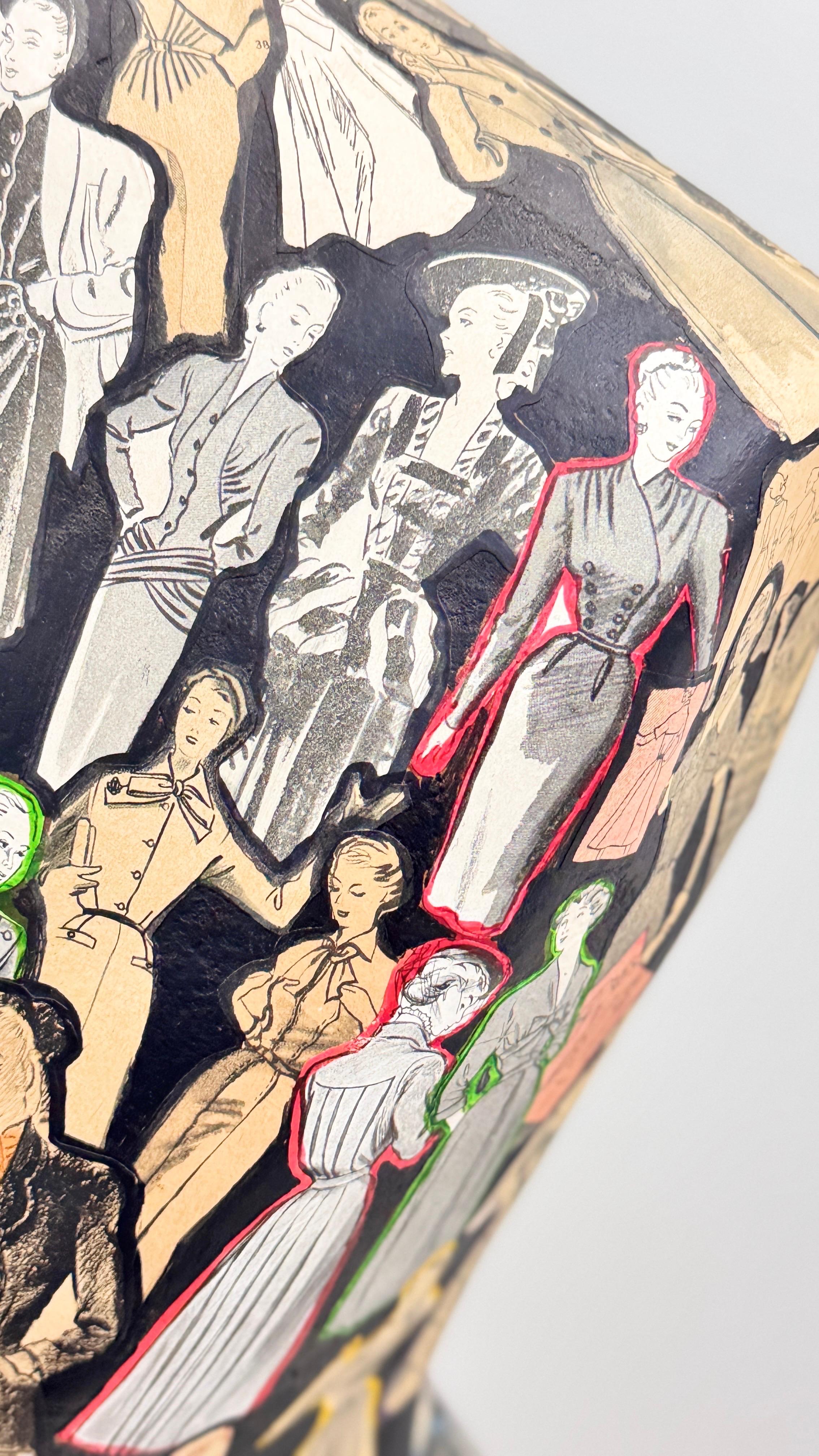 Busto di manichino rimovibile in legno con collage di moda, Parigi, anni '60 in vendita 7