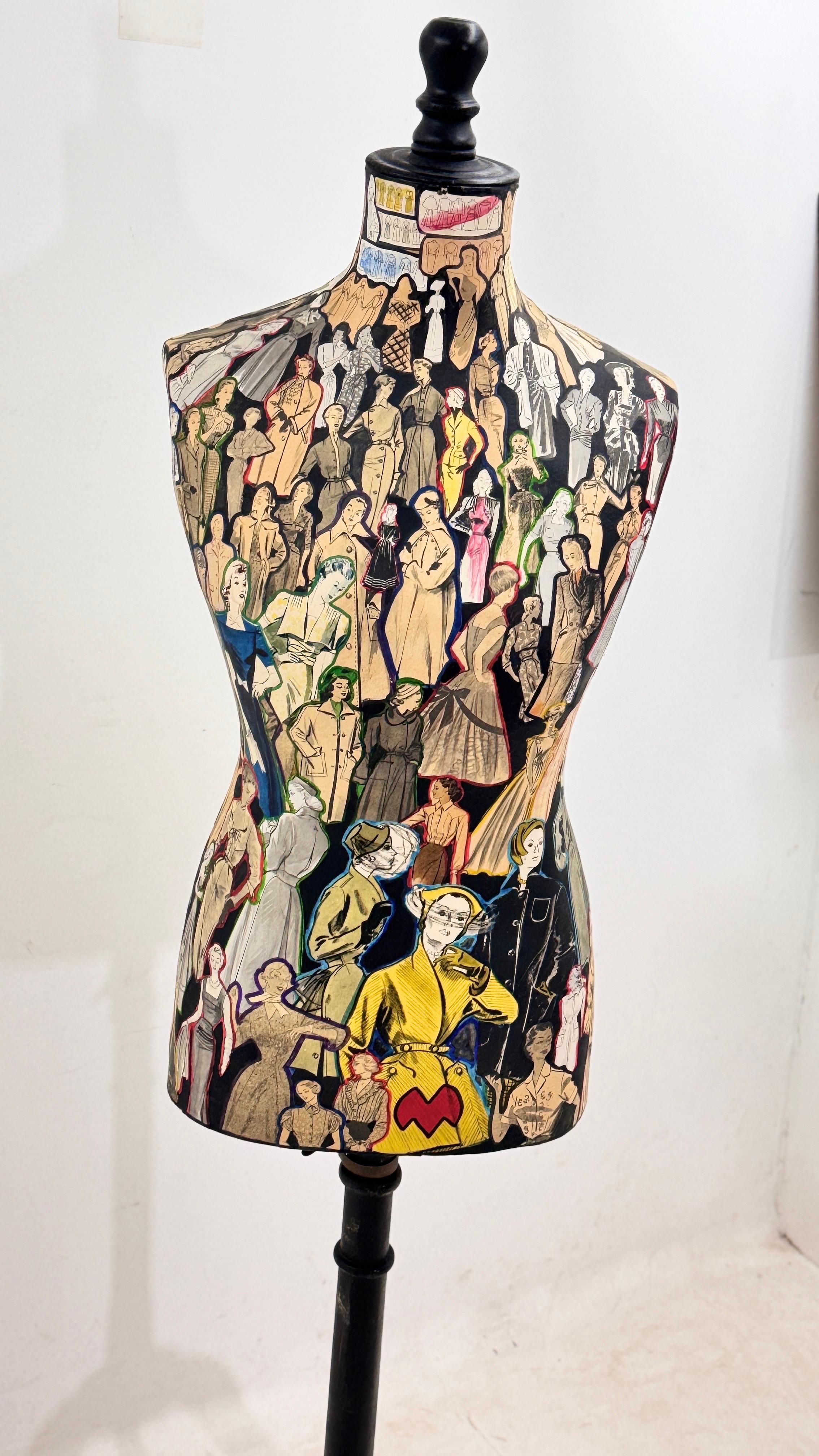 Busto di manichino rimovibile in legno con collage di moda, Parigi, anni '60 in vendita 8