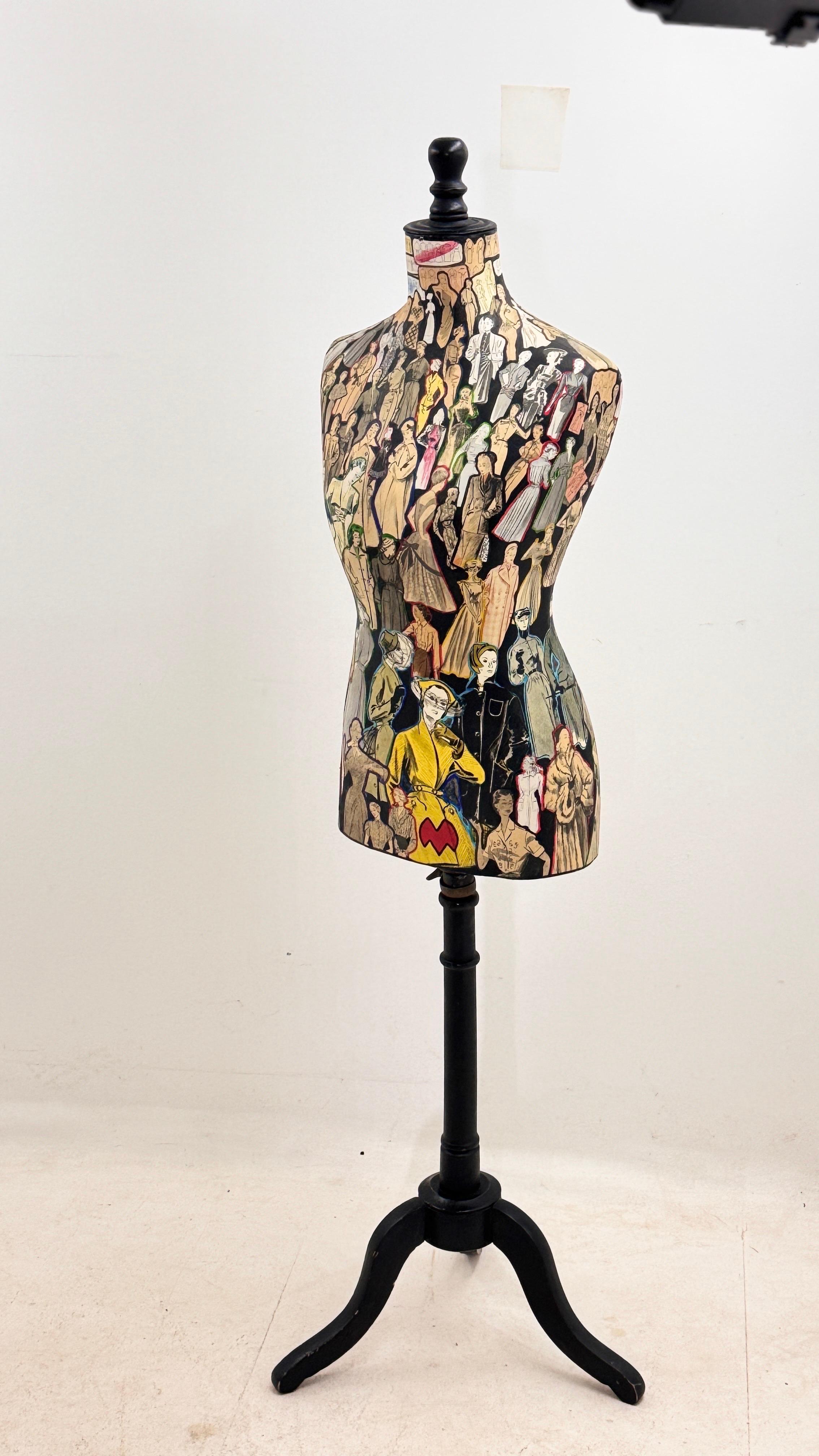 Busto di manichino rimovibile in legno con collage di moda, Parigi, anni '60 in vendita 10
