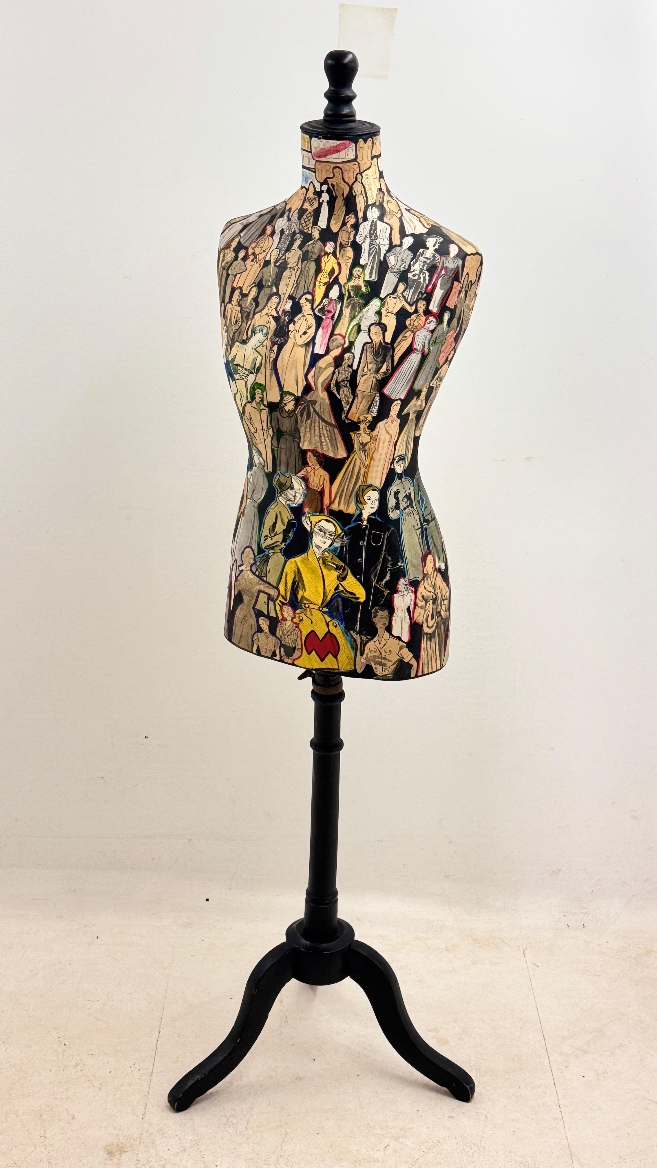 Busto di manichino rimovibile in legno con collage di moda, Parigi, anni '60 in vendita 11