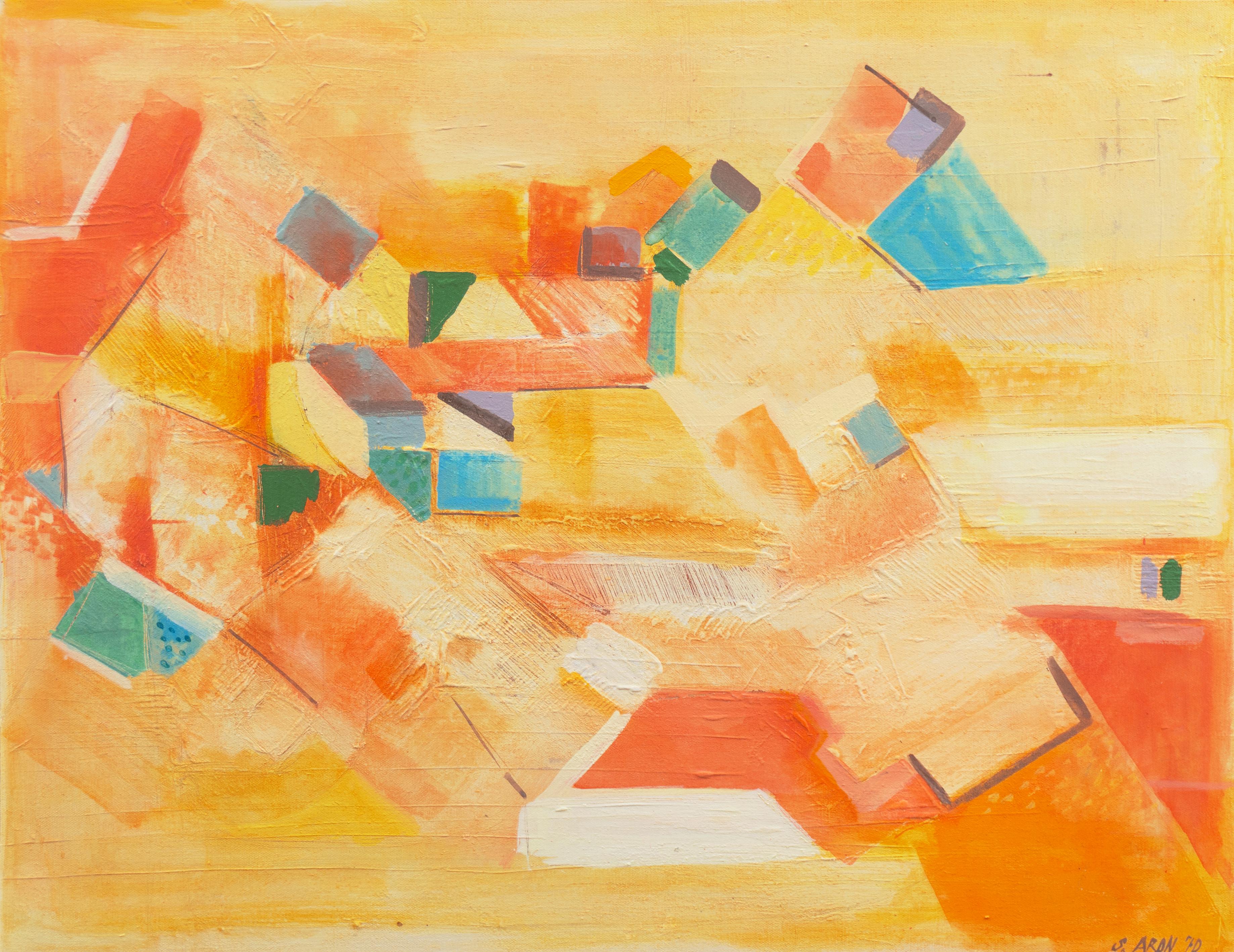 'Village in Provence', Large French Geometric Abstract Oil, Palo Alto Gallery - Painting by Remy Aron