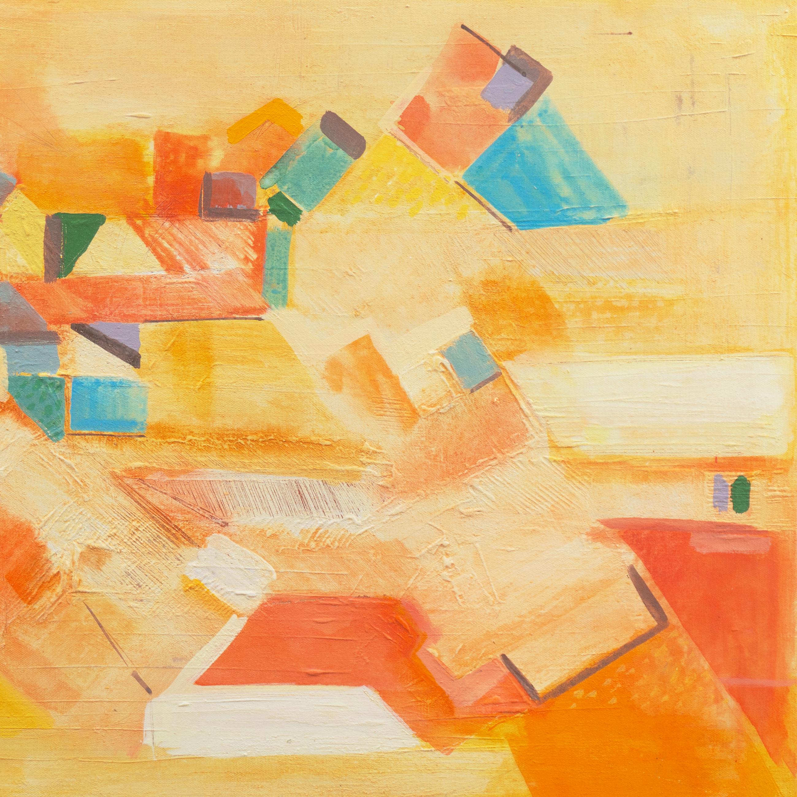 'Village in Provence', Large French Geometric Abstract Oil, Palo Alto Gallery - Abstract Geometric Painting by Remy Aron