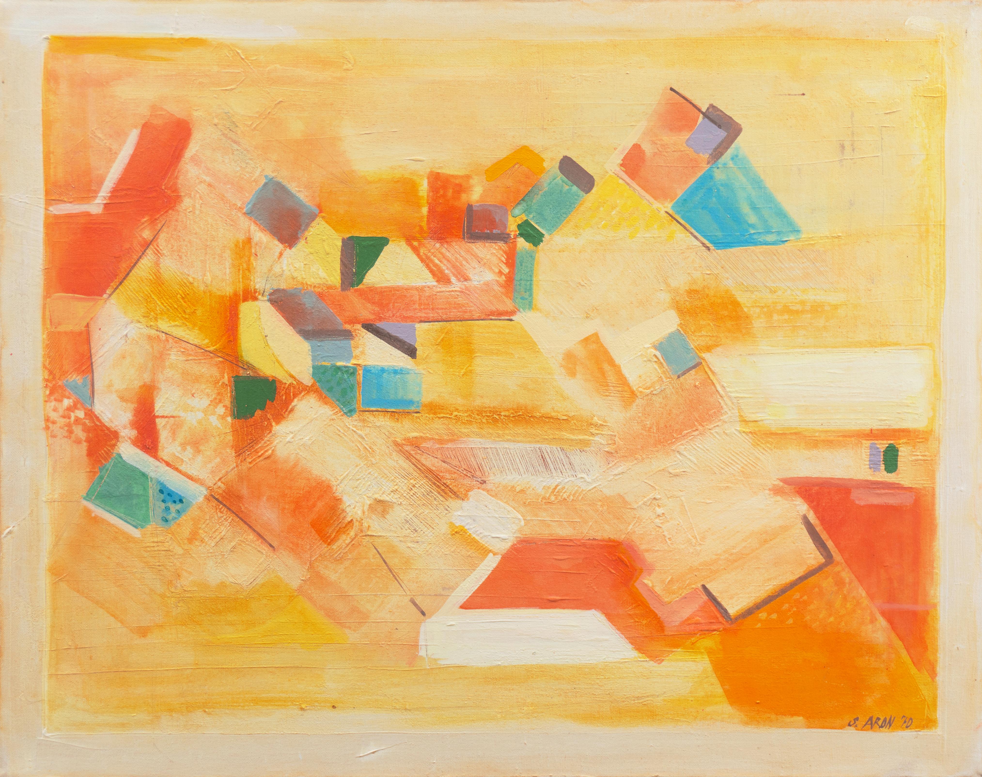 Remy Aron Abstract Painting - 'Village in Provence', Large French Geometric Abstract Oil, Palo Alto Gallery