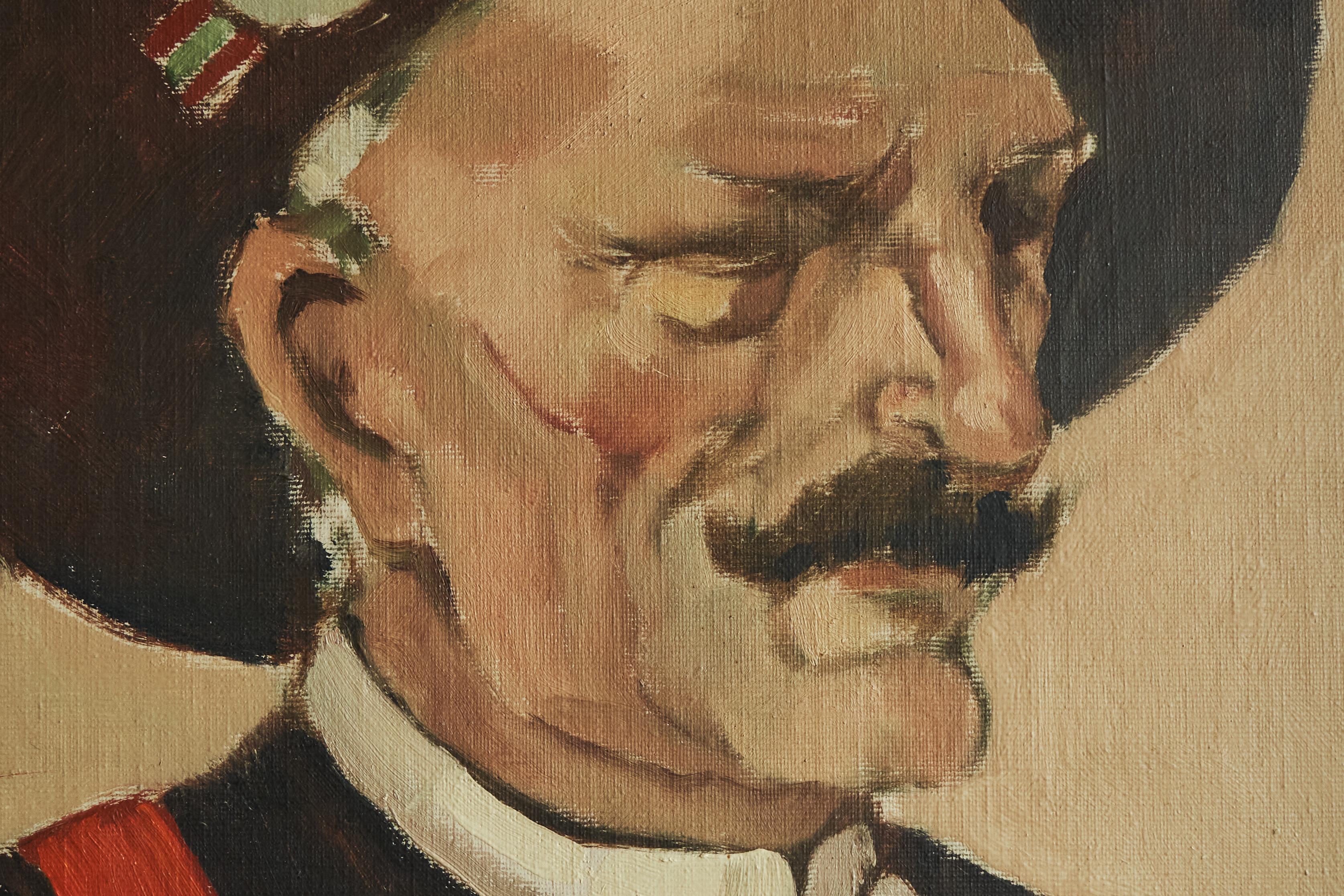 Mid-Century Modern Remy de Pillecyn 'Man met hoed' Oil on Canvas Belgium 1964 For Sale