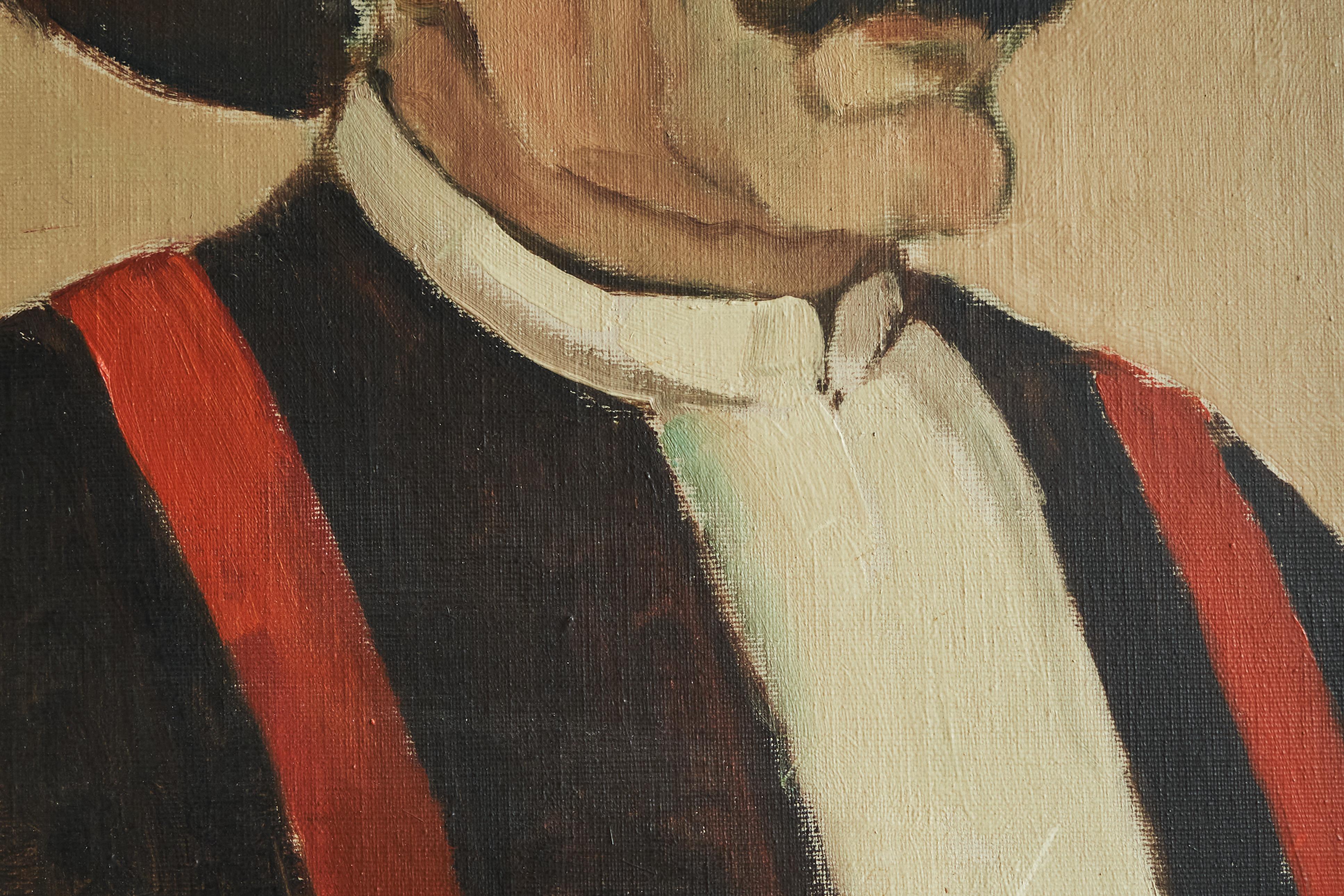 Belgian Remy de Pillecyn 'Man met hoed' Oil on Canvas Belgium 1964 For Sale