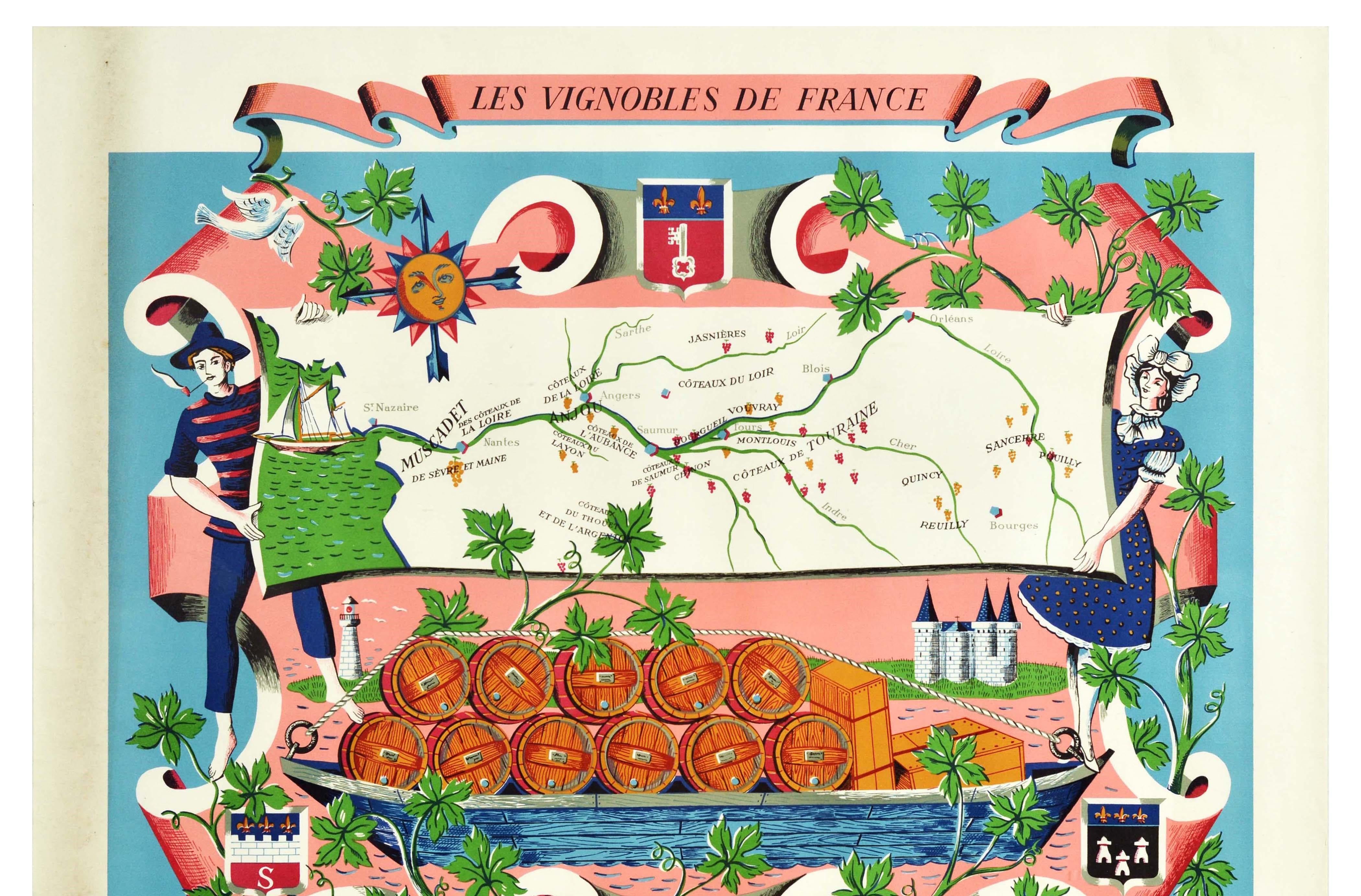 Original Vintage Wine Map Poster Les Vignobles De France Loire Valley Vineyards - Print by Remy Hetreau