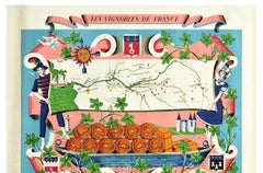 Original Vintage Wine Map Poster Les Vignobles De France Loire Valley Vineyards