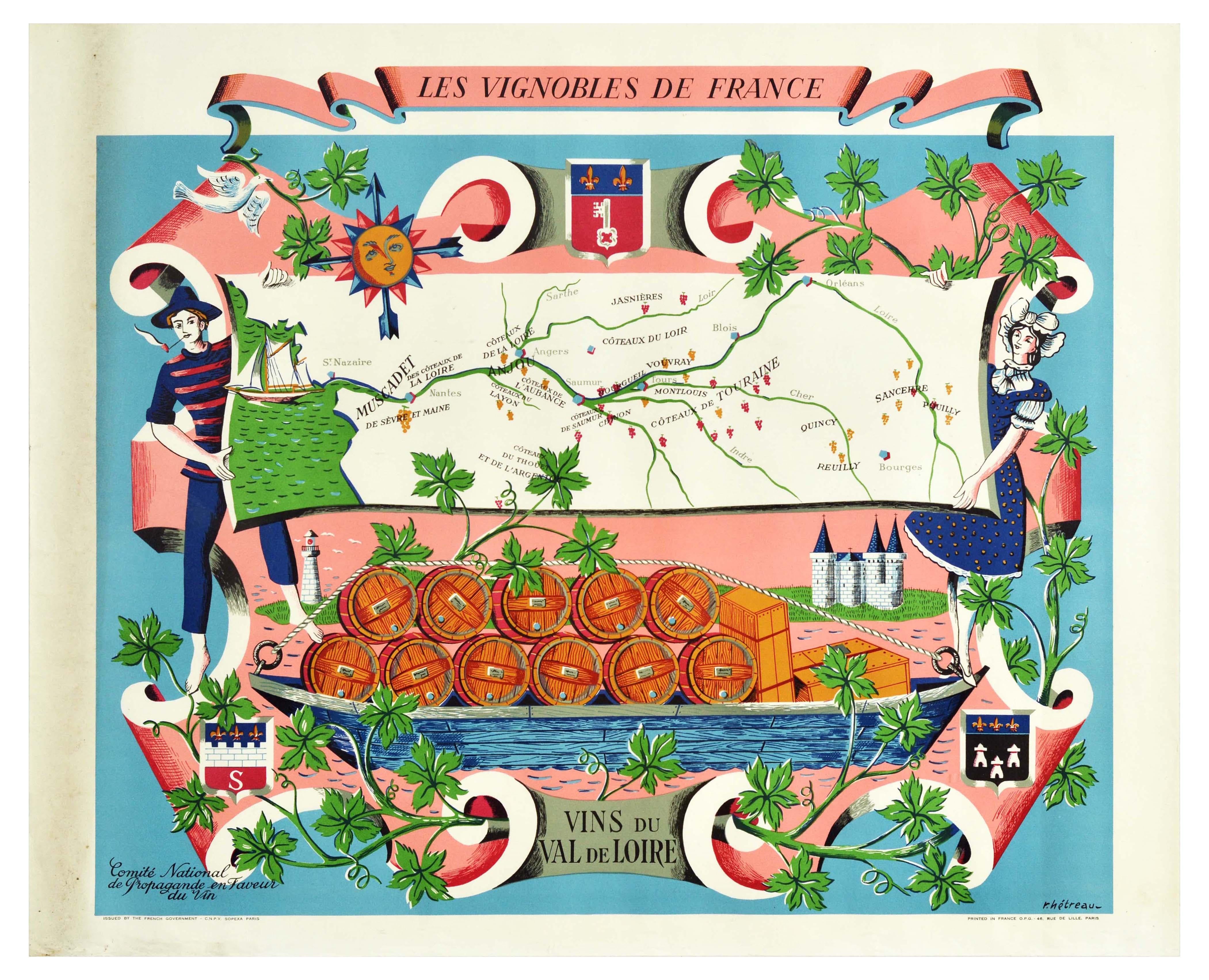 Remy Hetreau Print - Original Vintage Wine Map Poster Les Vignobles De France Loire Valley Vineyards