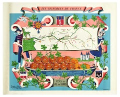 Original Vintage Wine Map Poster Les Vignobles De France Loire Valley Vineyards
