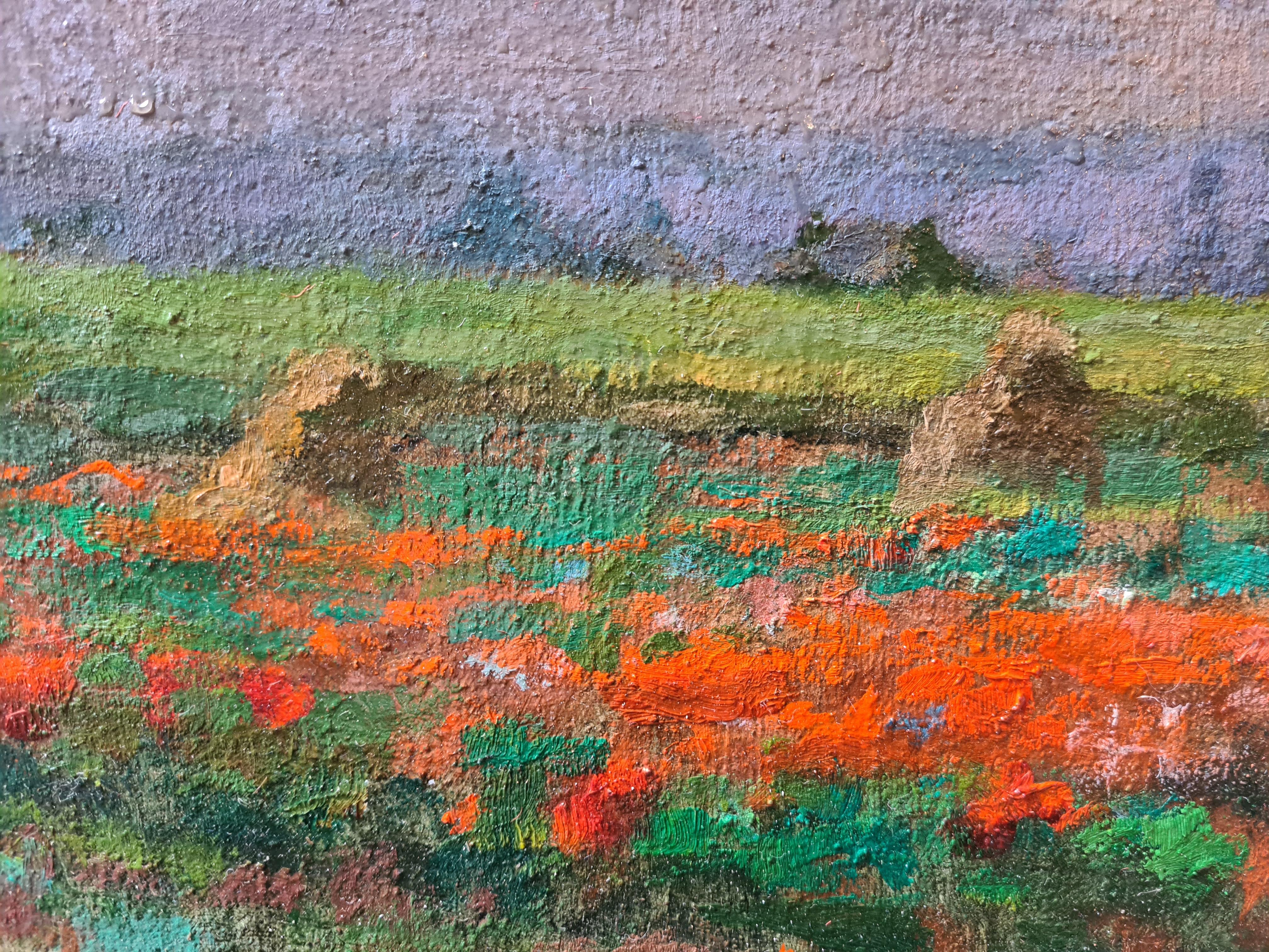 Paisaje impresionista francés al óleo sobre lienzo, El campo de amapolas - Landscape Painting Marrón de René Albert Raphaël Gouin 