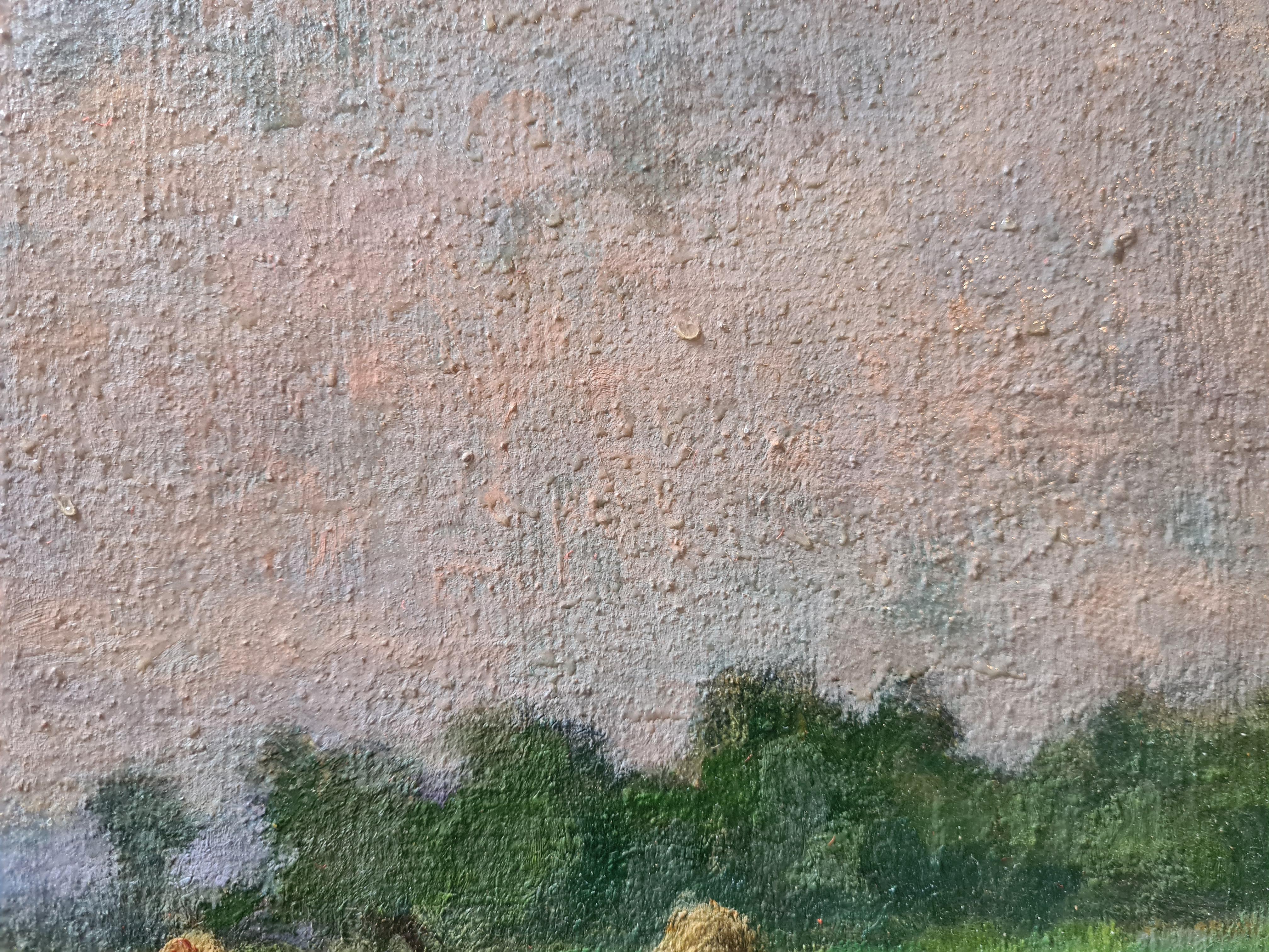 Paisaje impresionista francés al óleo sobre lienzo, El campo de amapolas 1