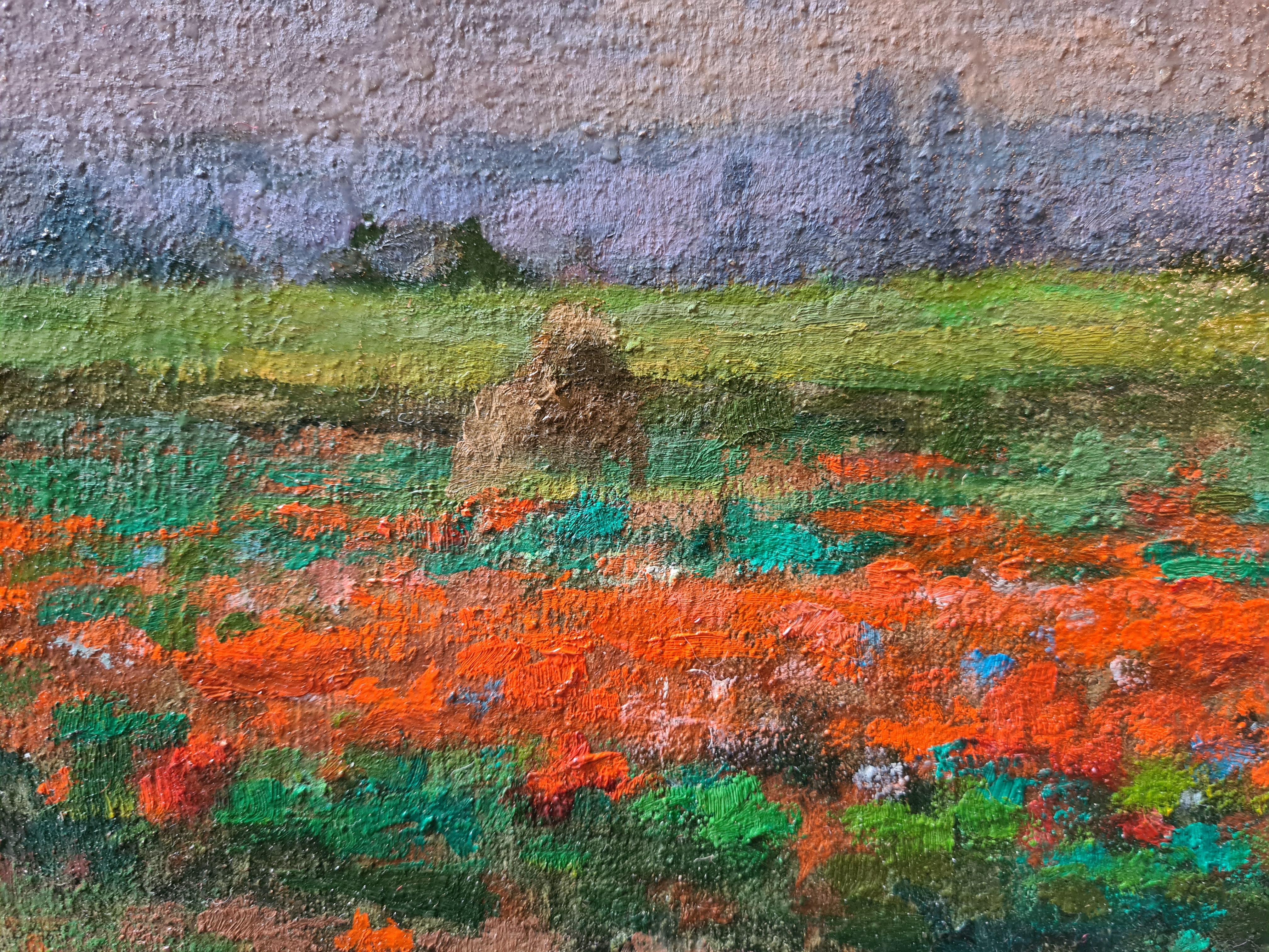 Paisaje impresionista francés al óleo sobre lienzo, El campo de amapolas 4