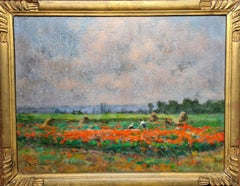 French Impressionist Oil on Canvas Landscape, The Poppy Field