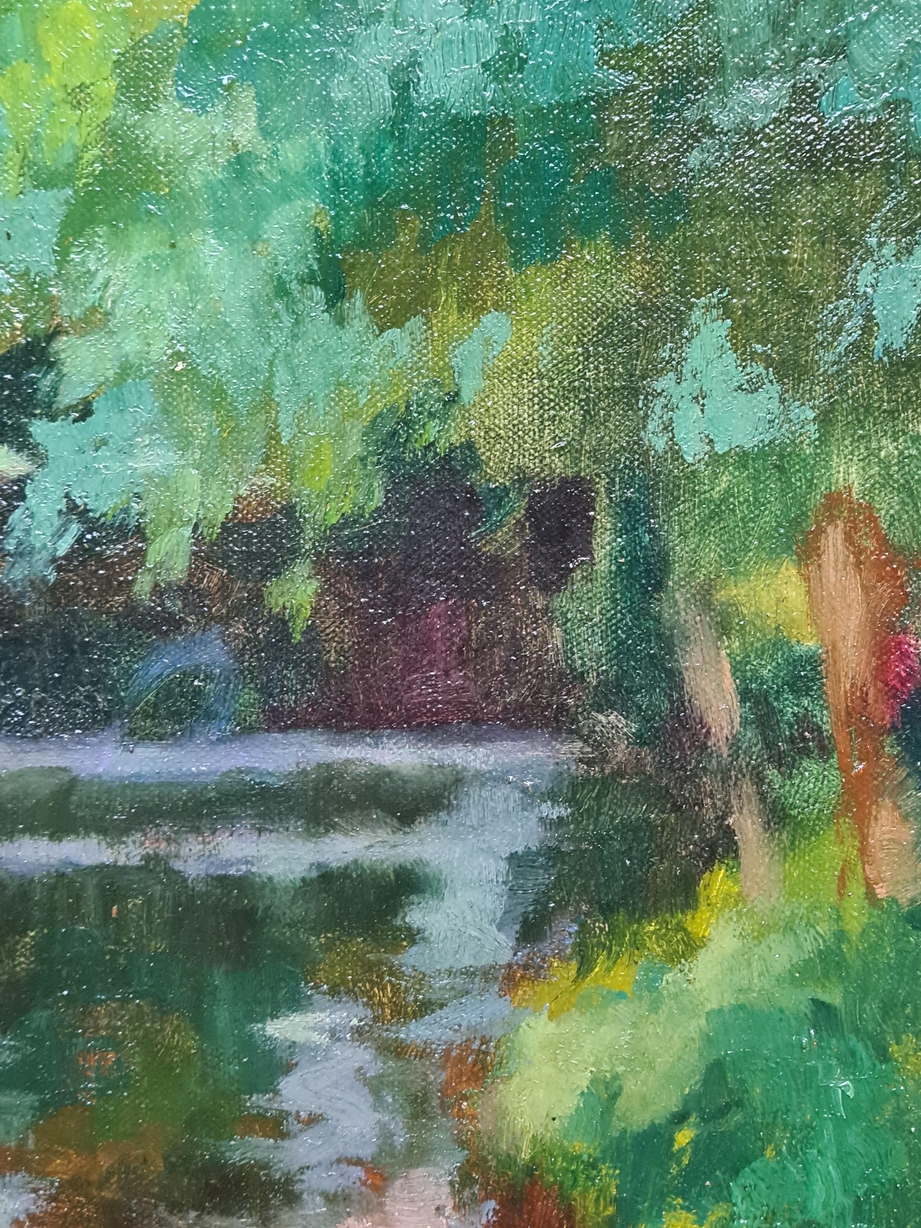 Huile sur toile impressionniste française, Pique-nique au bord de la rivière Déjeuner sur l'herbe en vente 5