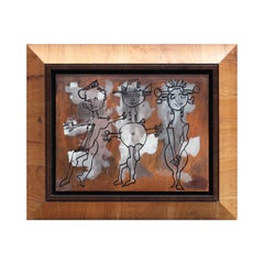 "Bailarinas de Carnaval" - Peinture moderne marron et noire représentant trois figures abstraites
