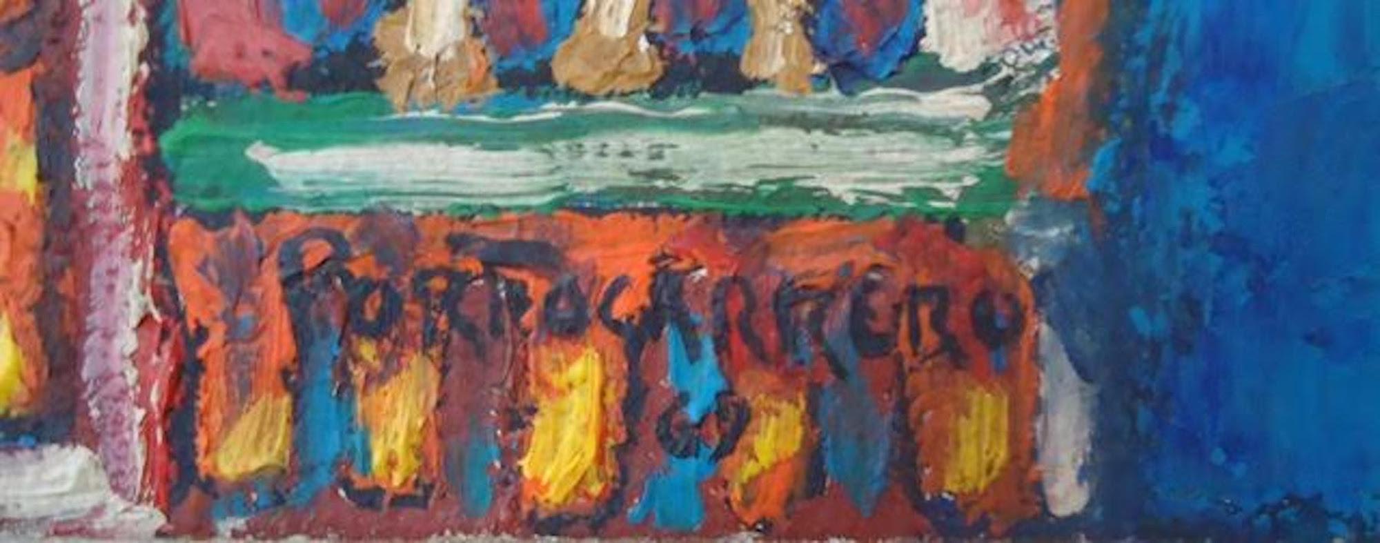 Rene Portocarrero, Cathedral, Oil on Canvas - Painting by René Portocarrero