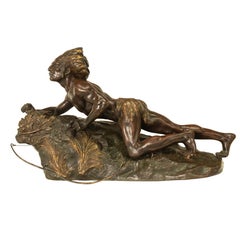 Antique French Art Deco Bronze Sculpture Native American Indian Hunter Scout