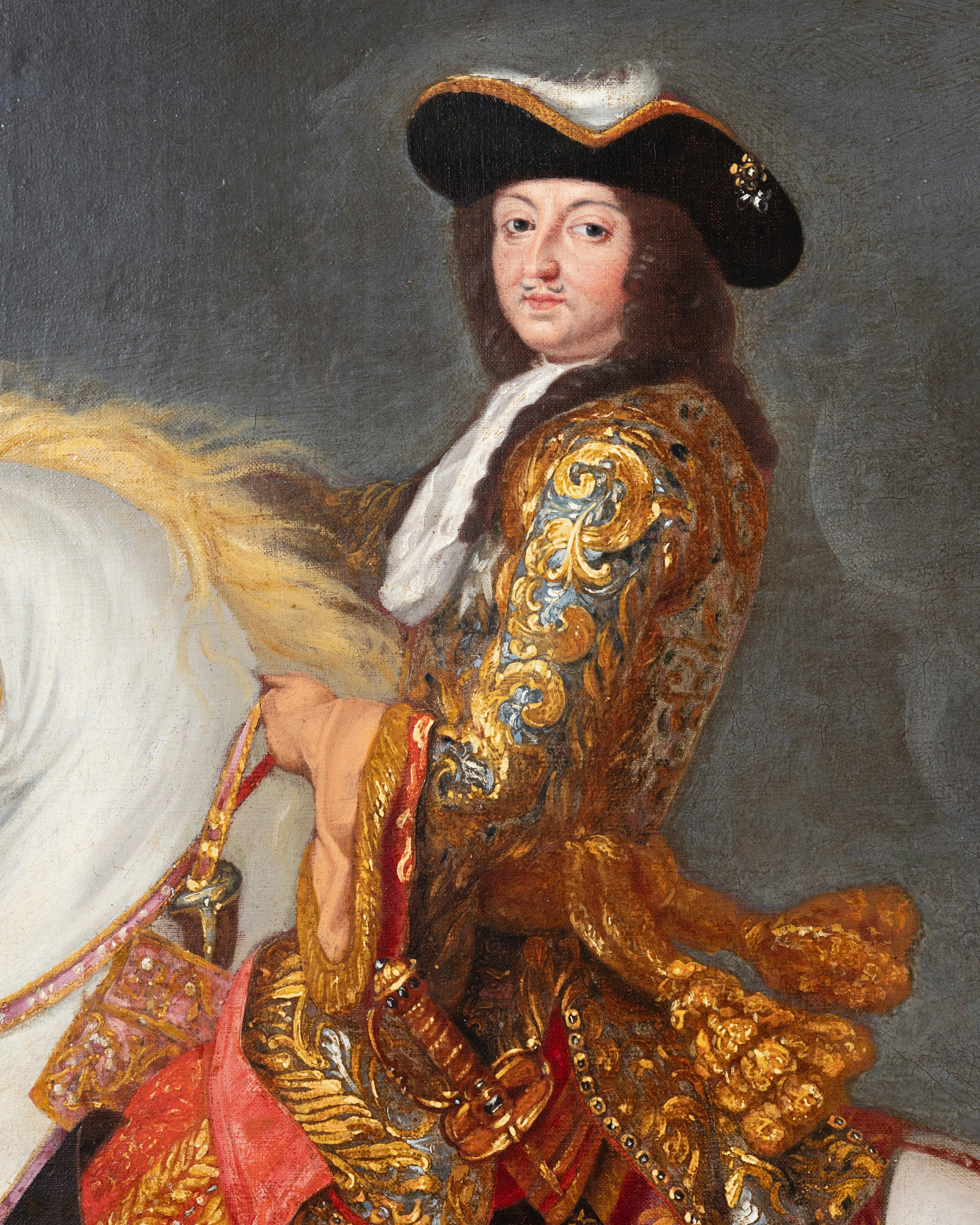 Ritratto equestre di Luigi XIV, bottega di René Antoine Houasse, 1690 ca. - Portrait Painting Marrone di René-Antoine Houasse