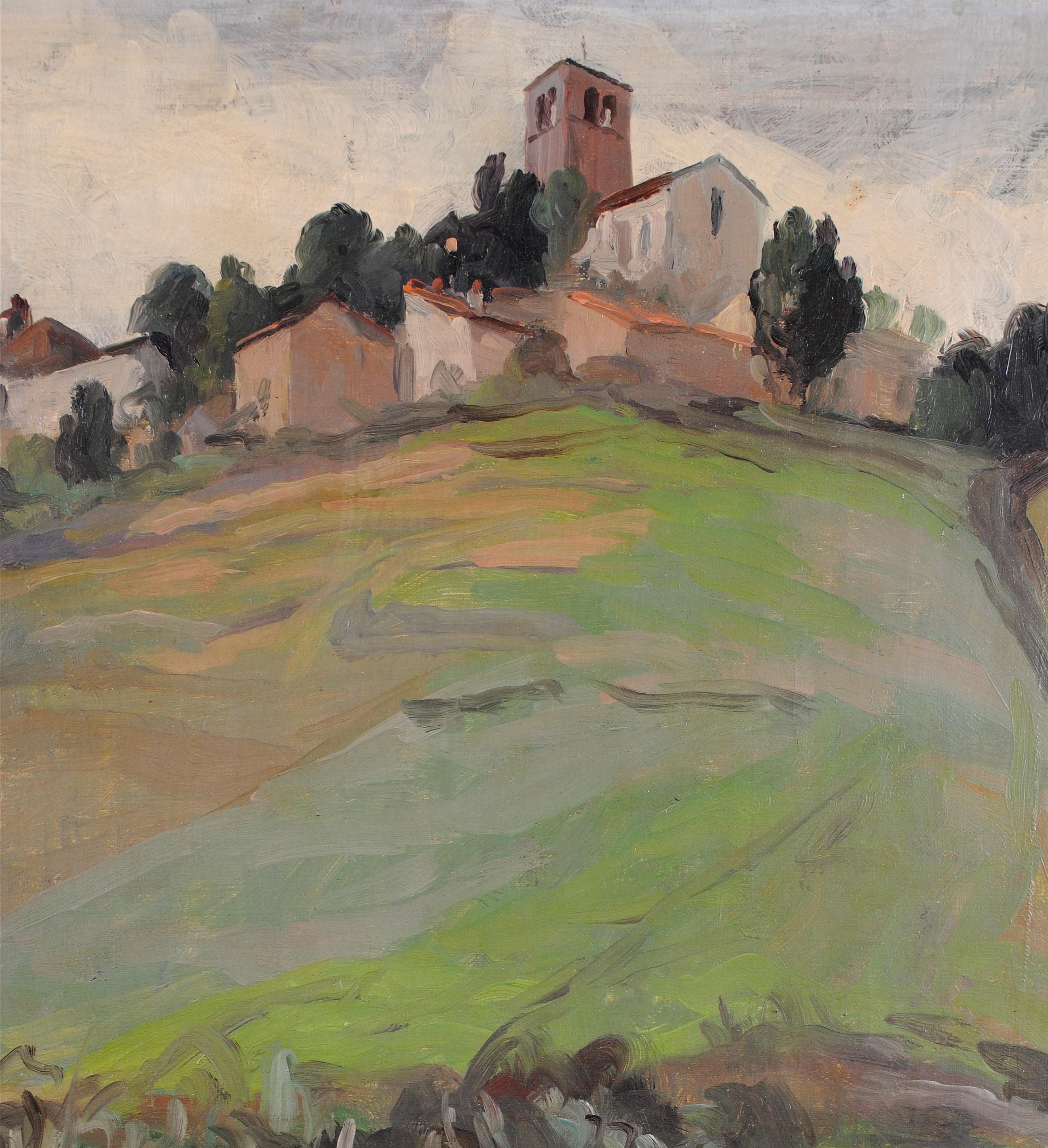 Landscape in Haute Loire - French Impressionist Hay Bale Oil on Canvas Painting For Sale 1