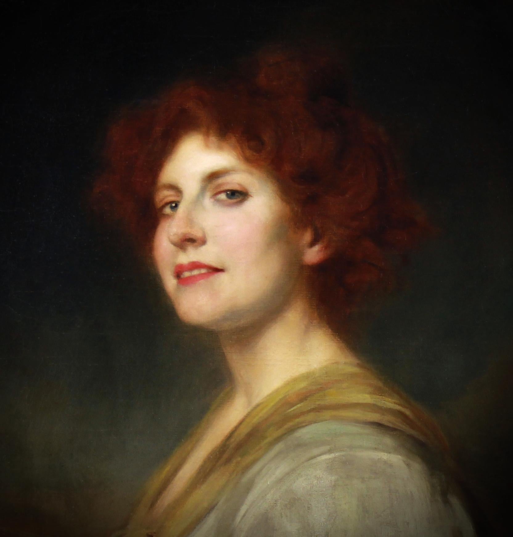 Retrato de belleza pelirroja óleo sobre lienzo por René Avigdor Siglo XIX en venta 2