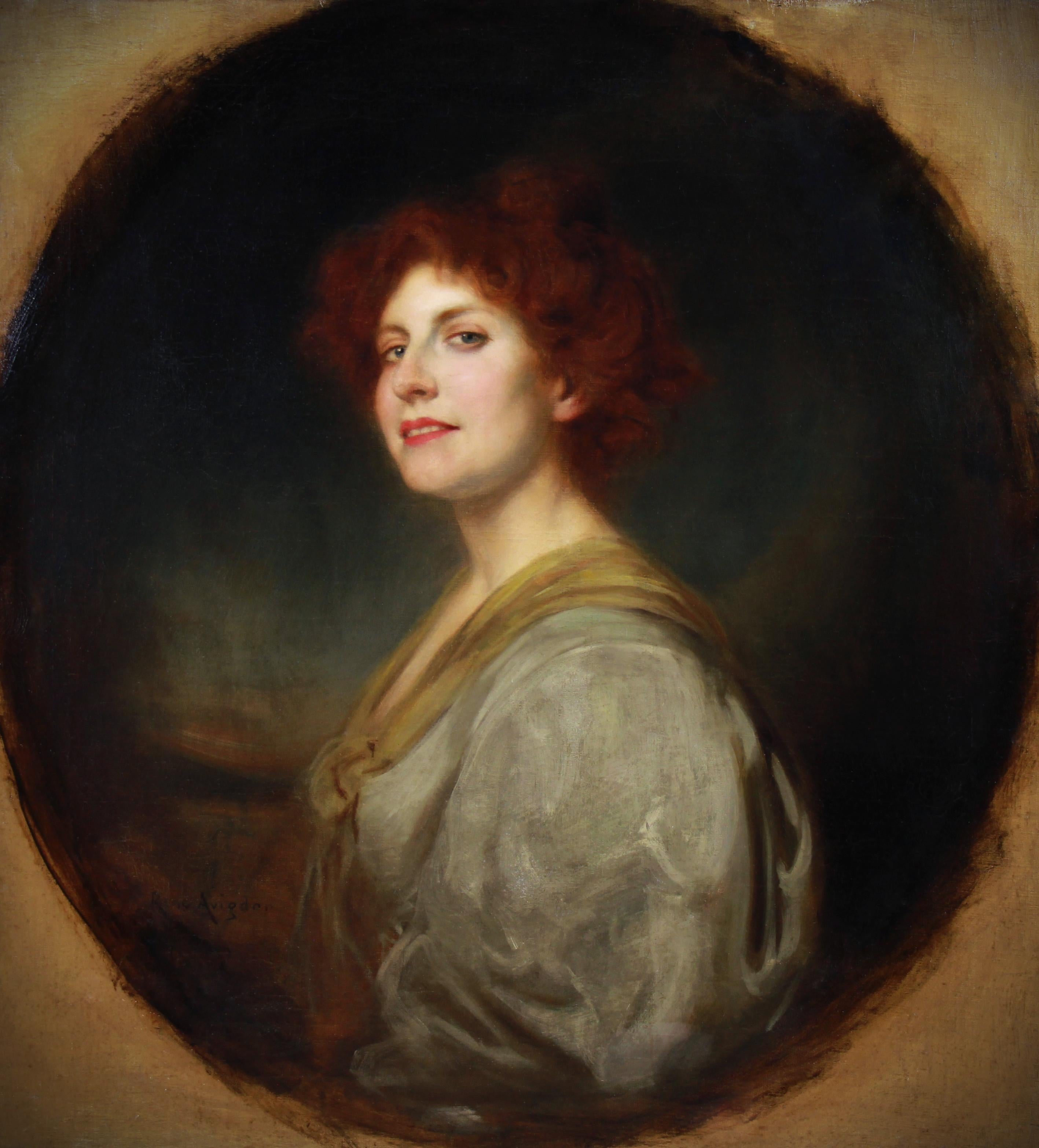 Retrato de belleza pelirroja óleo sobre lienzo por René Avigdor Siglo XIX en venta 3