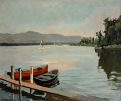 Barcos en el lago Leman de René Béguin - Óleo sobre lienzo 54x65 cm