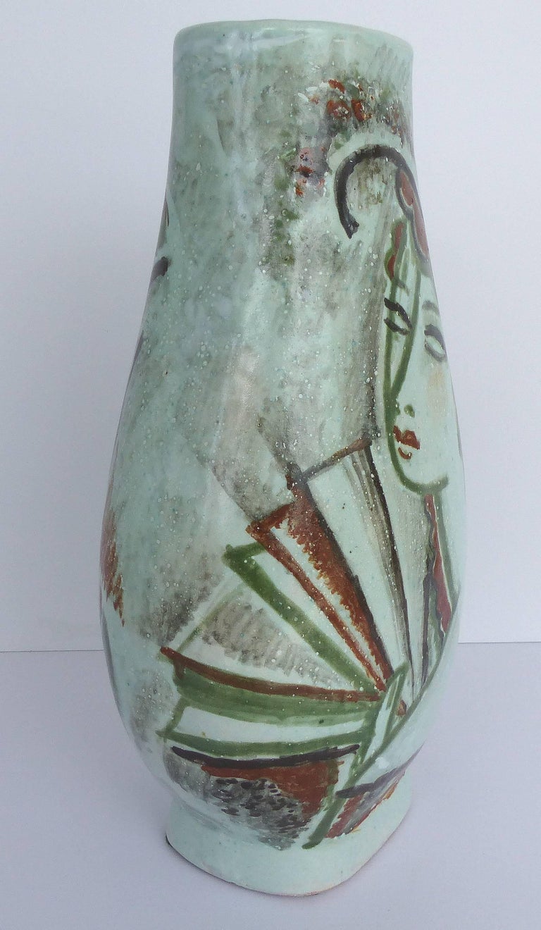 Art Deco René Buthaud, Ceramic Vase of Woman with Fan, circa 1920s
