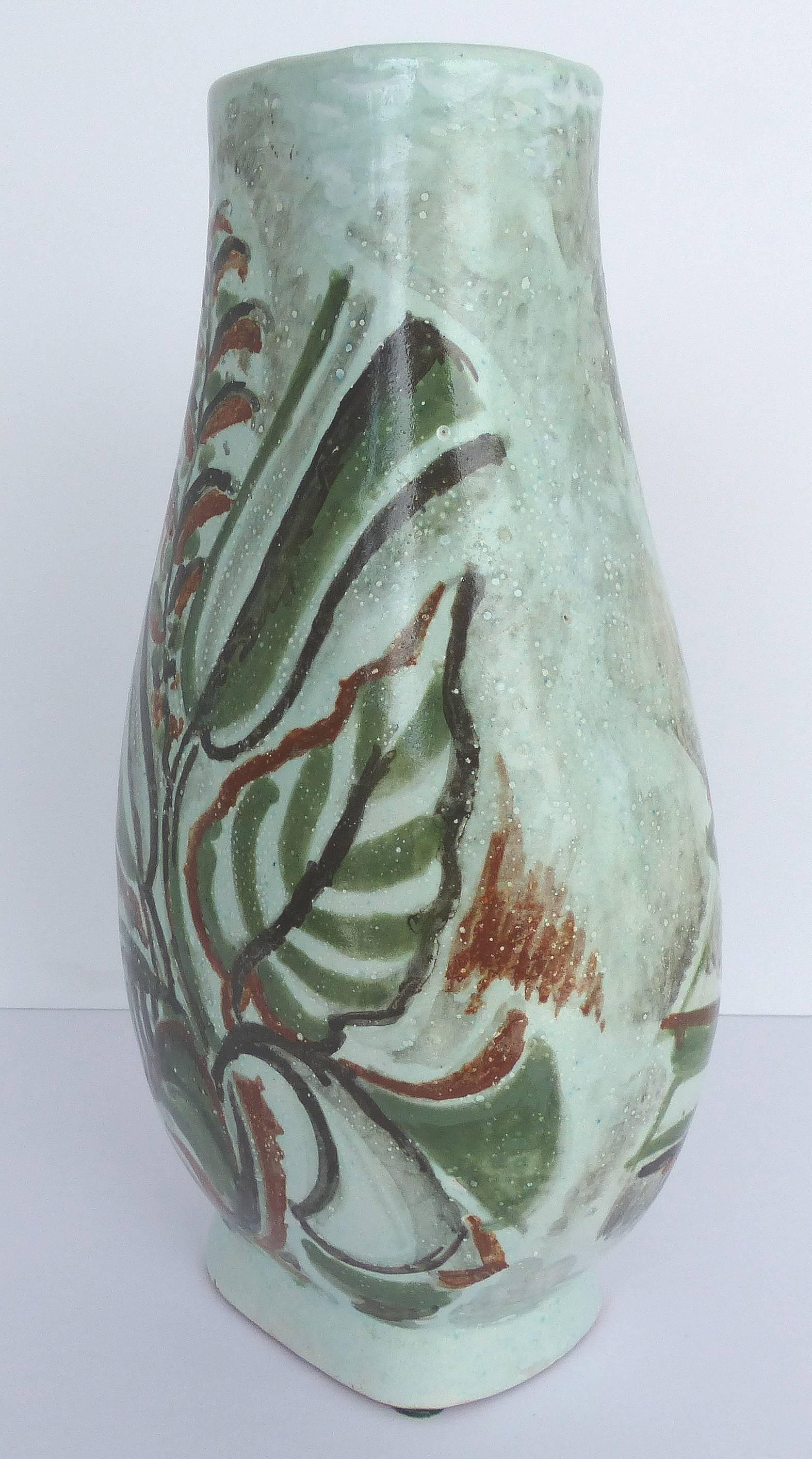 Art Deco René Buthaud, Ceramic Vase of Woman with Fan, circa 1920s