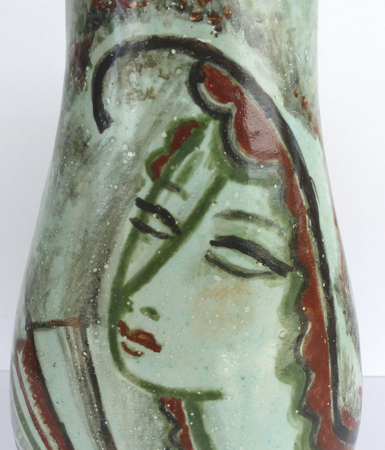 Glazed René Buthaud, Ceramic Vase of Woman with Fan, circa 1920s