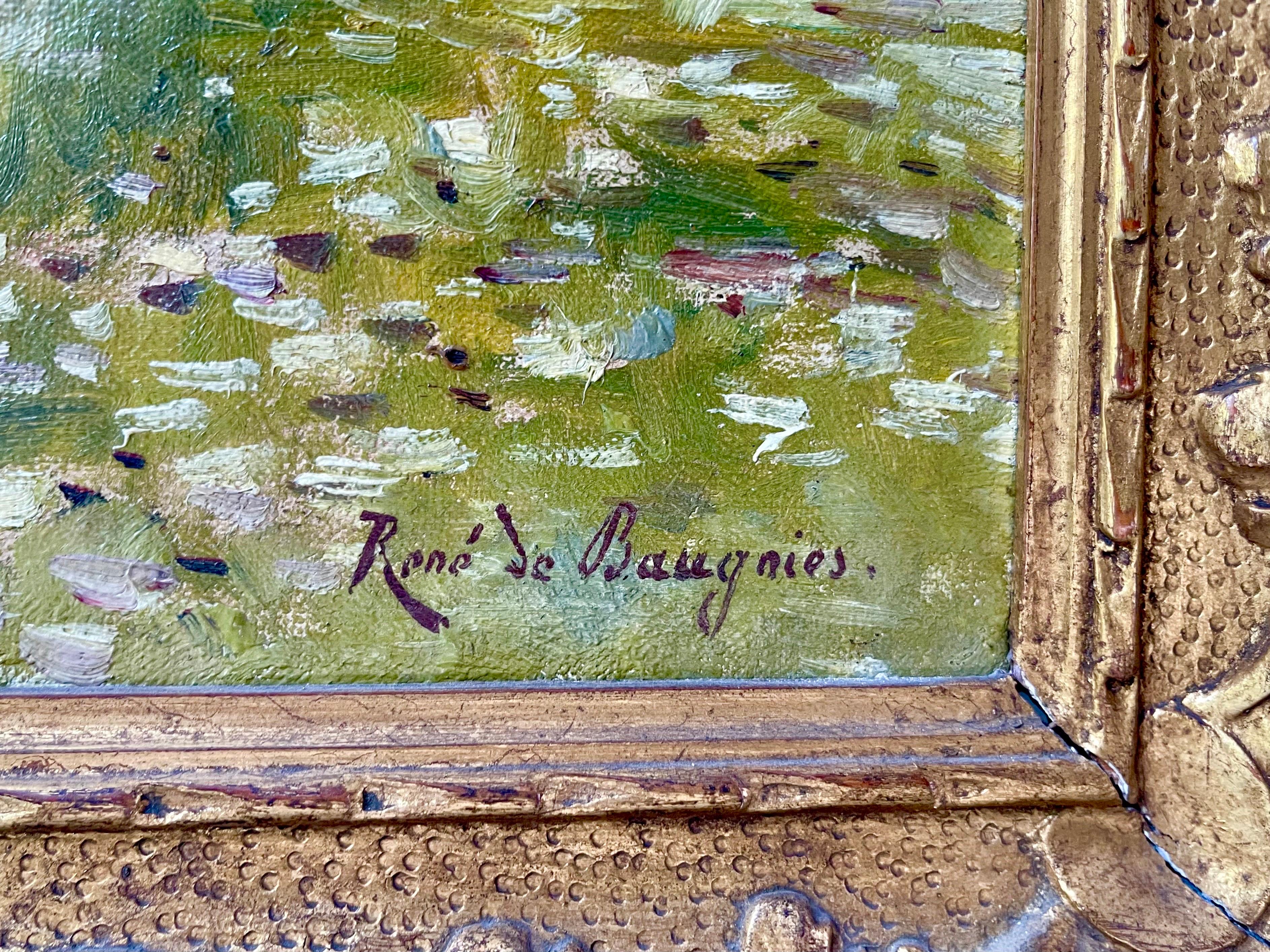 Pintura postimpresionista del siglo XIX de un estanque el parque del castillo de Beloeil 1