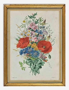 Wildflowers - Etching by René Digeon - 19th century
