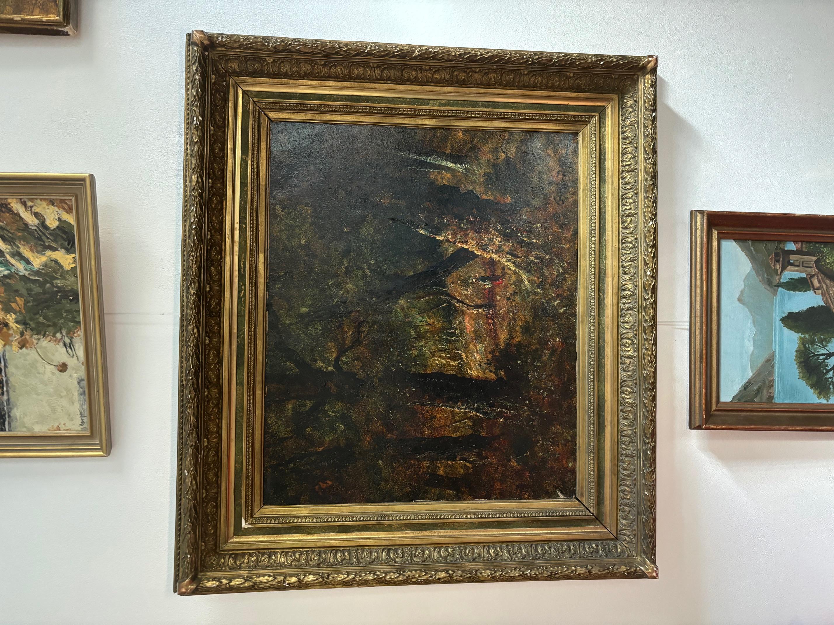 Campesina en el bosque de René Gourdon - Óleo sobre lienzo 54x66 cm en venta 3