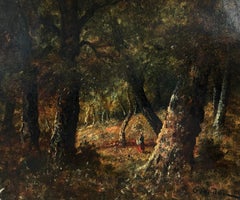 Peasant woman in the forest by René Gourdon - Oil on canvas 54x66 cm