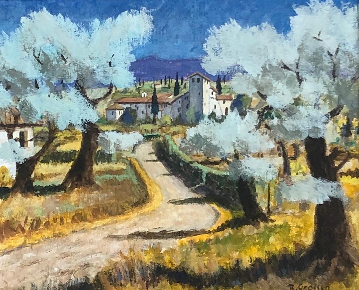 Ansicht einer Landschaft in der Toskana, Italien – Painting von René Grossen