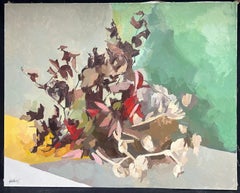 1970's French Modernist Still Life Large Oil Painting