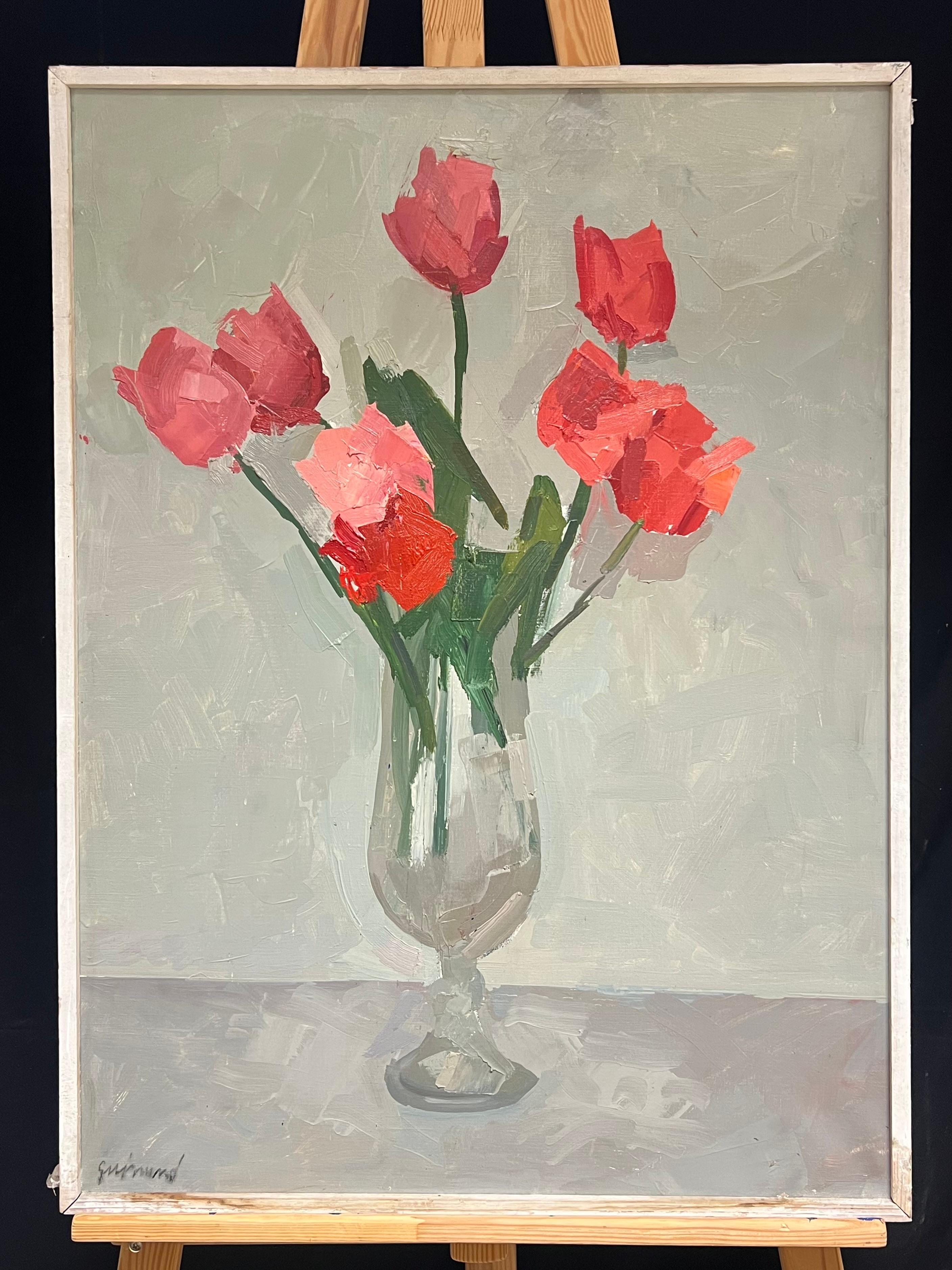 Tulips in Vase
by René GUINAND (French, 1892-1983),
signed oil on canvas, in a wooden frame
Framed: 29.5 x 22 inches
Canvas : 29 x 21 inches
Inscribed verso
Provenance: private collection of the artists work, Normandy, France
Condition: the frame is