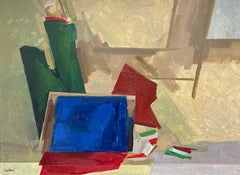 1970's French Modernist Still Life Very Large Oil Painting Abstract Geometry