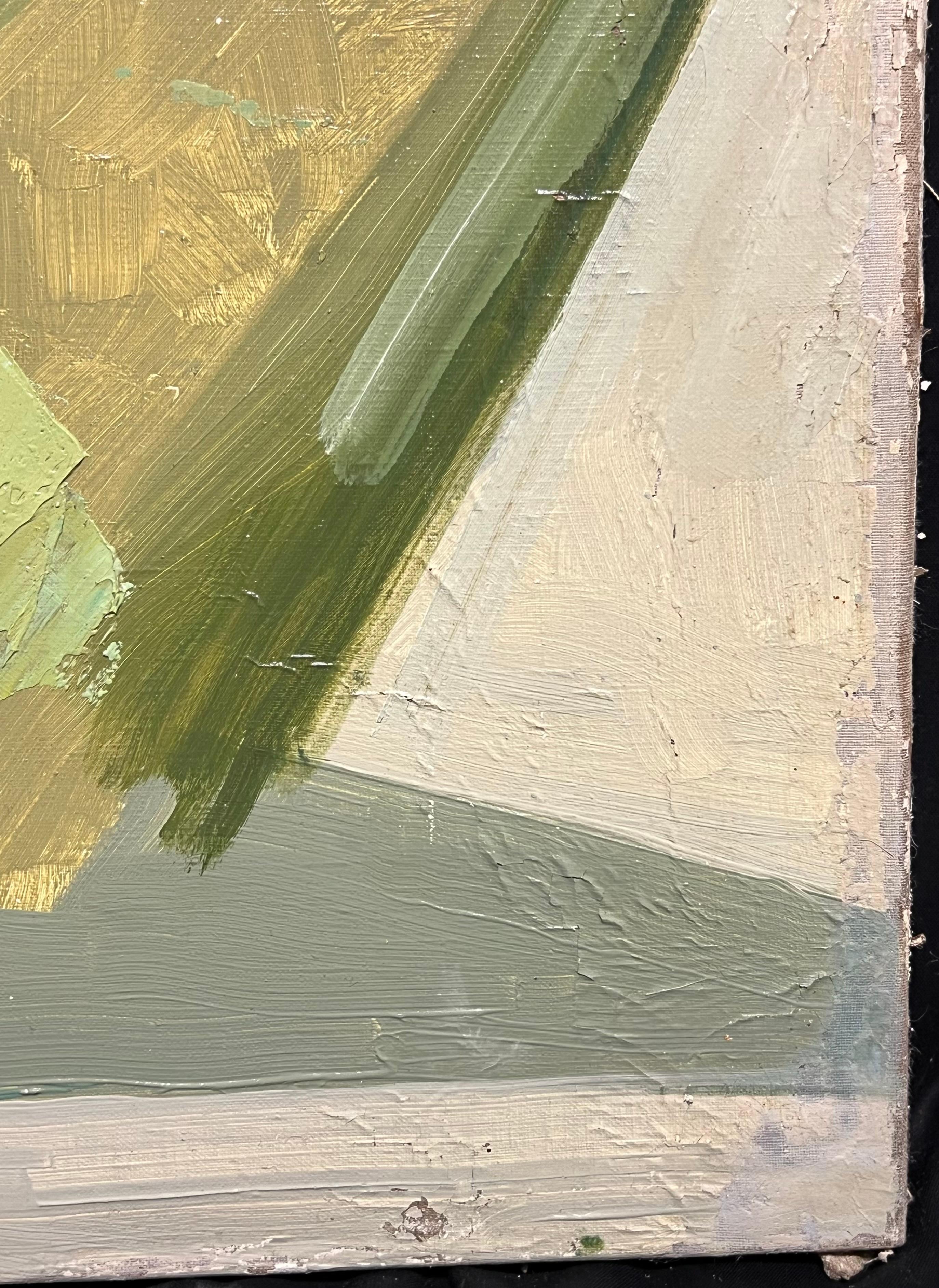 Naturaleza muerta floral abstracta modernista Pintura al óleo geométrica Colores pastel suaves en venta 5
