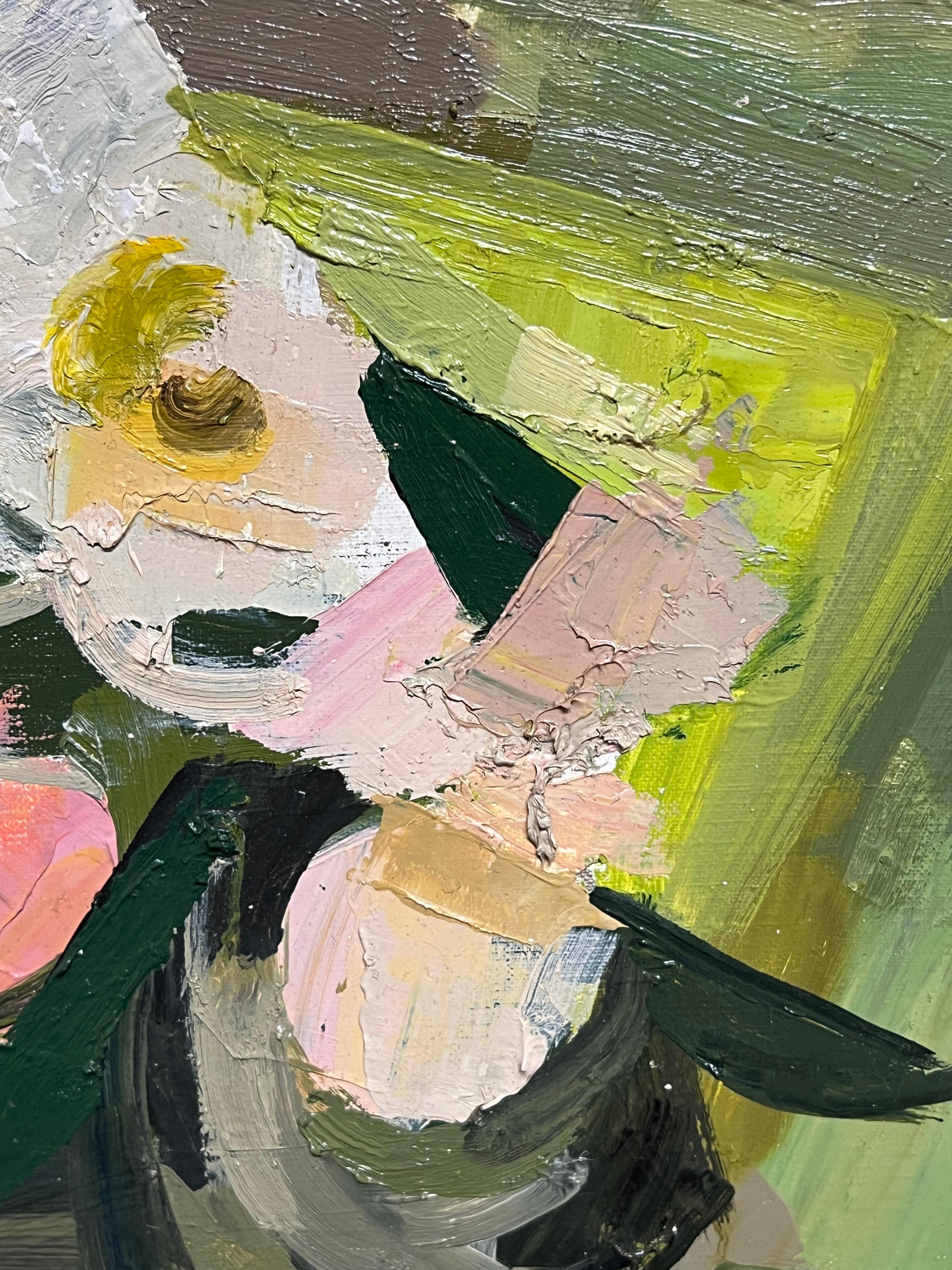 Naturaleza muerta floral abstracta modernista Pintura al óleo geométrica Colores pastel suaves - Interior Painting Marrón de René GUINAND (1892-1983)
