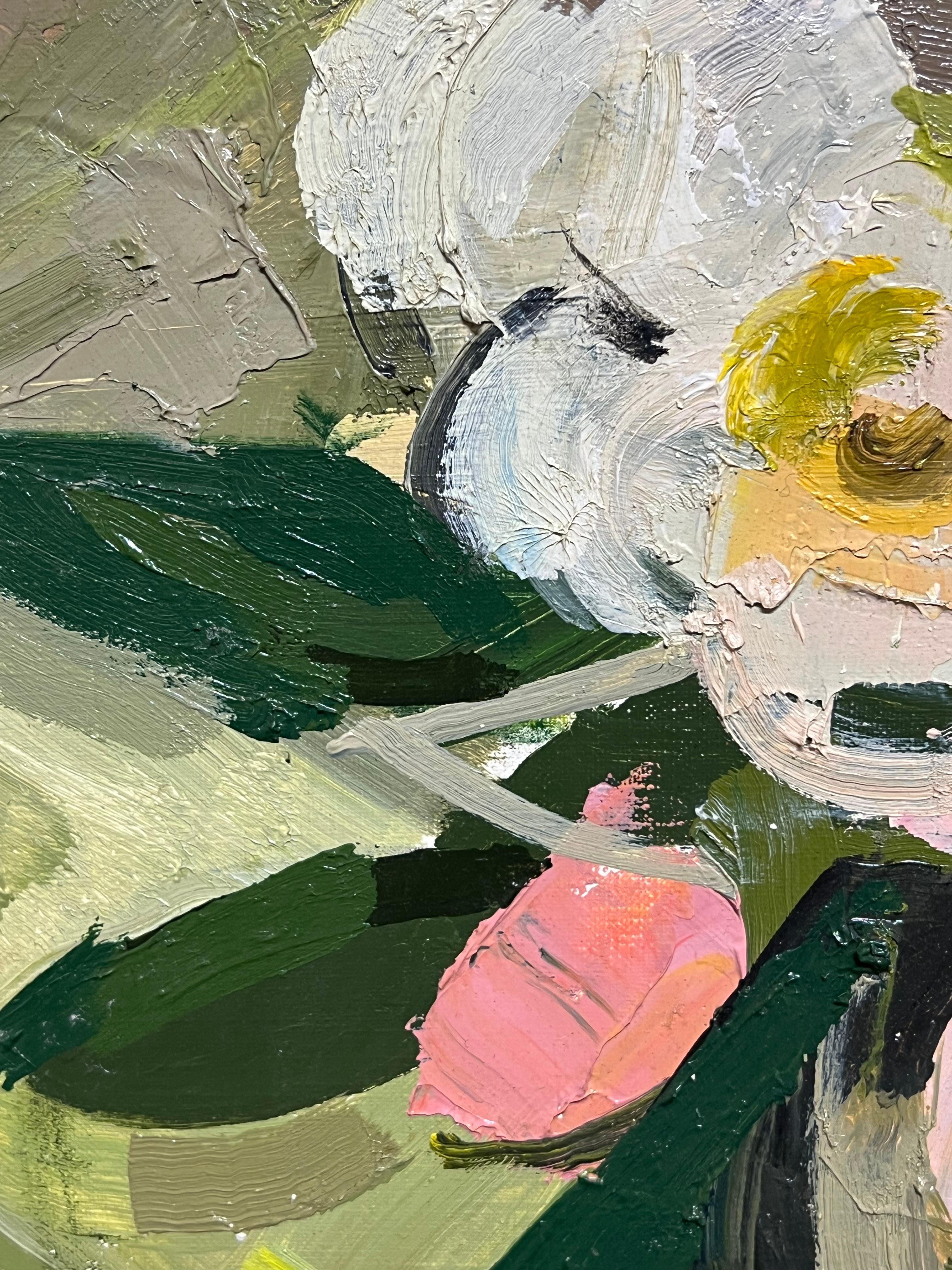 Bodegón Abstracto Floral
de René GUINAND (francés, 1892-1983),
óleo sobre lienzo firmado, sin enmarcar
lienzo: 21,5 x 29 pulgadas
Procedencia: colección privada de obras del artista, Normandía, Francia
Estado: Está un poco deteriorado, pero en buen