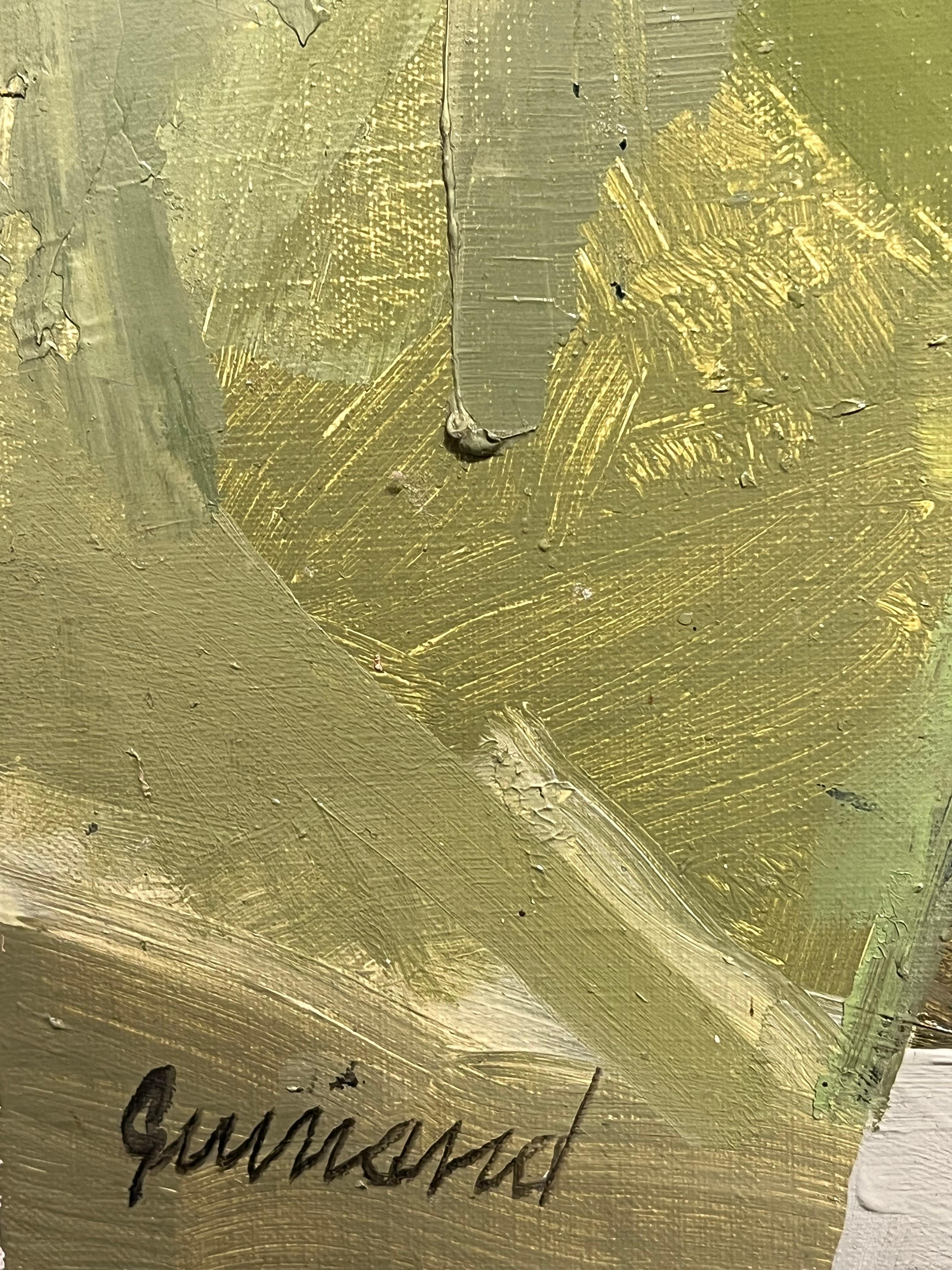 Naturaleza muerta floral abstracta modernista Pintura al óleo geométrica Colores pastel suaves en venta 1