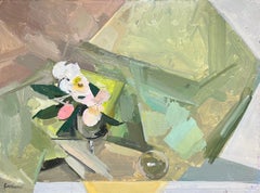 Natura morta floreale astratta modernista Pittura a olio geometrica Colori pastello tenui