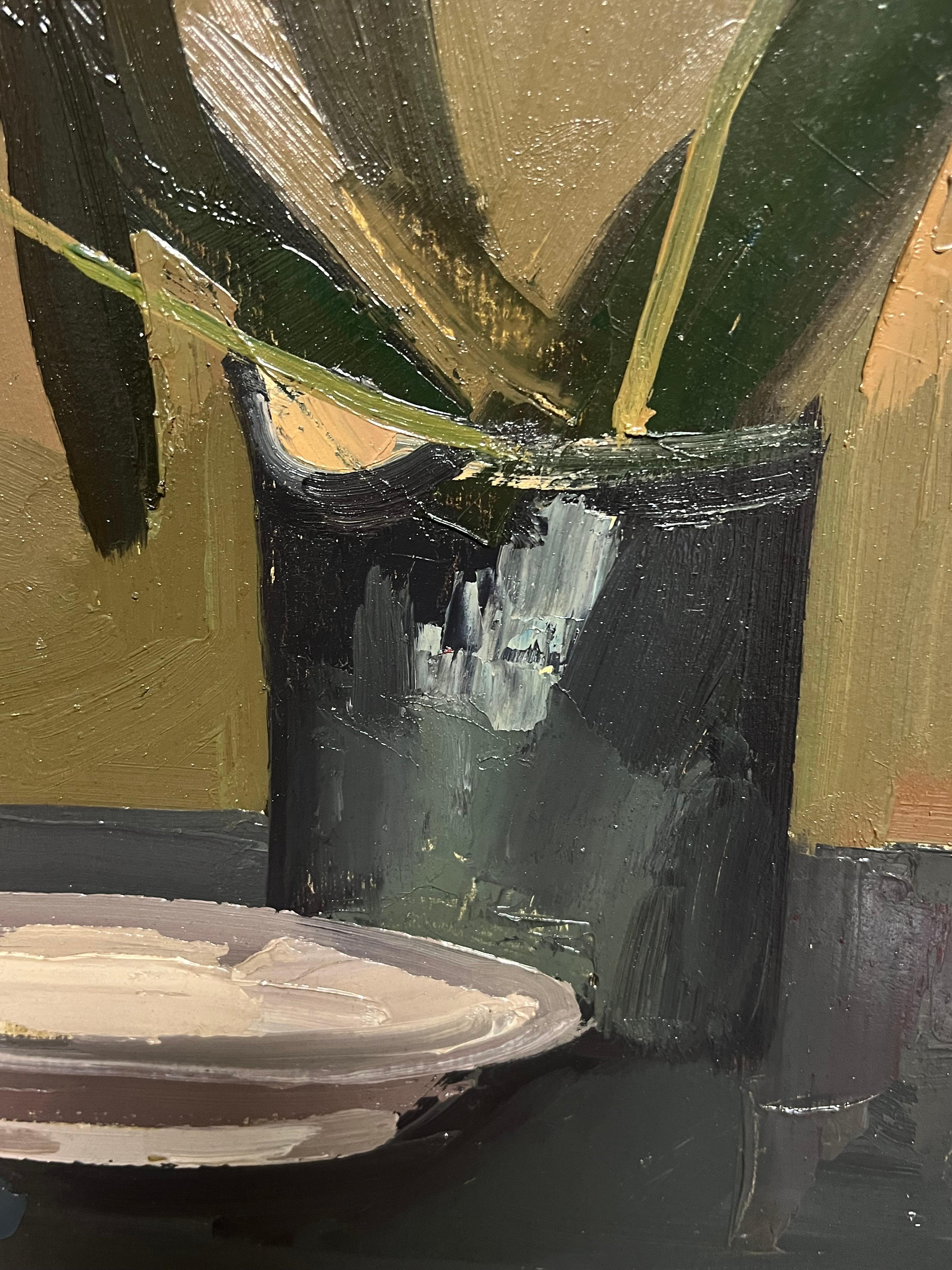 Großes französisches modernistisches Ölgemälde roter Tulpen in einer Vase, 20. Jahrhundert im Angebot 4