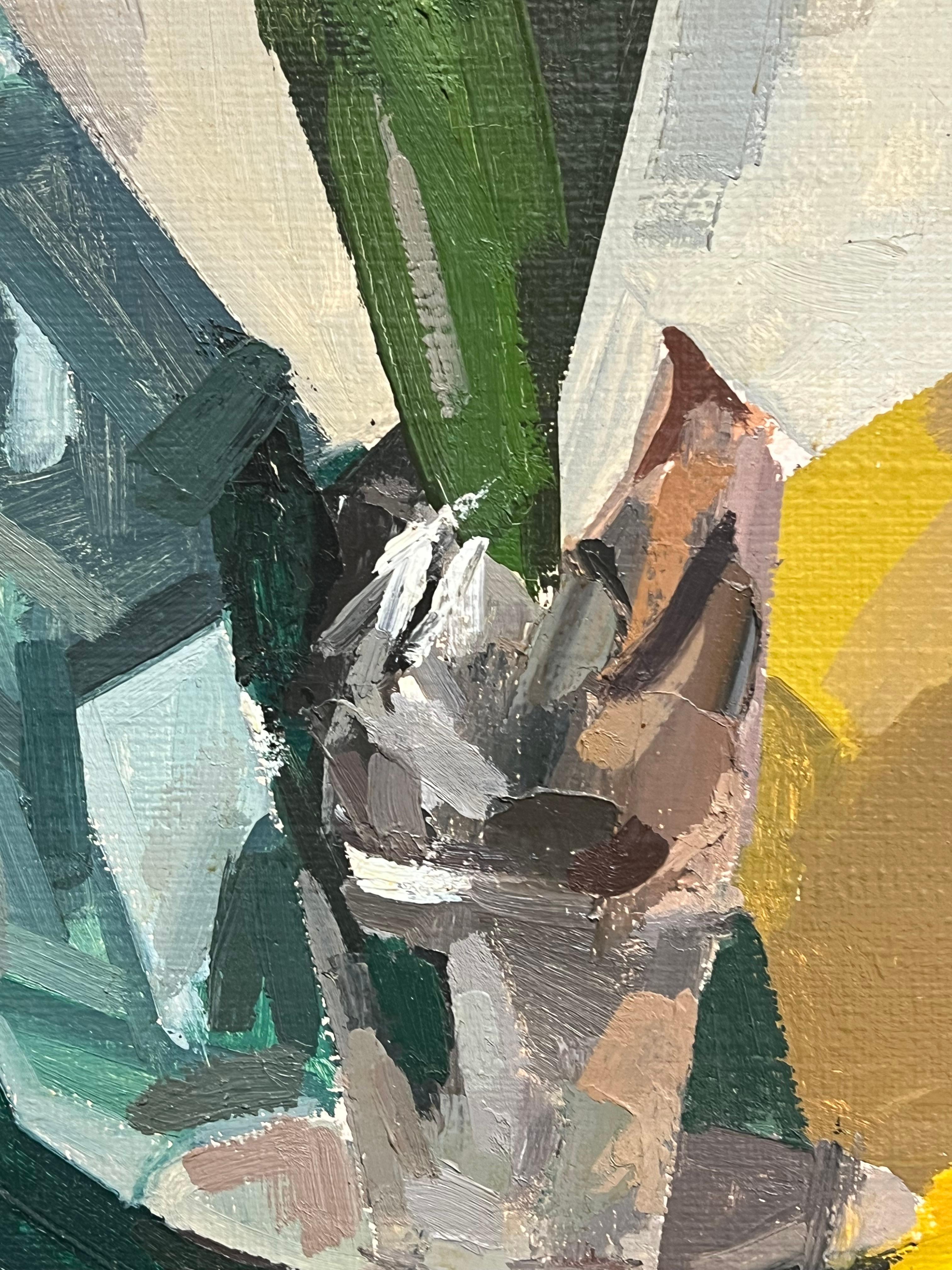 Natura morta modernista con orchidea bianca Pittura ad olio astratta anni '50 francese - Abstract Painting Marrone di René GUINAND (1892-1983)