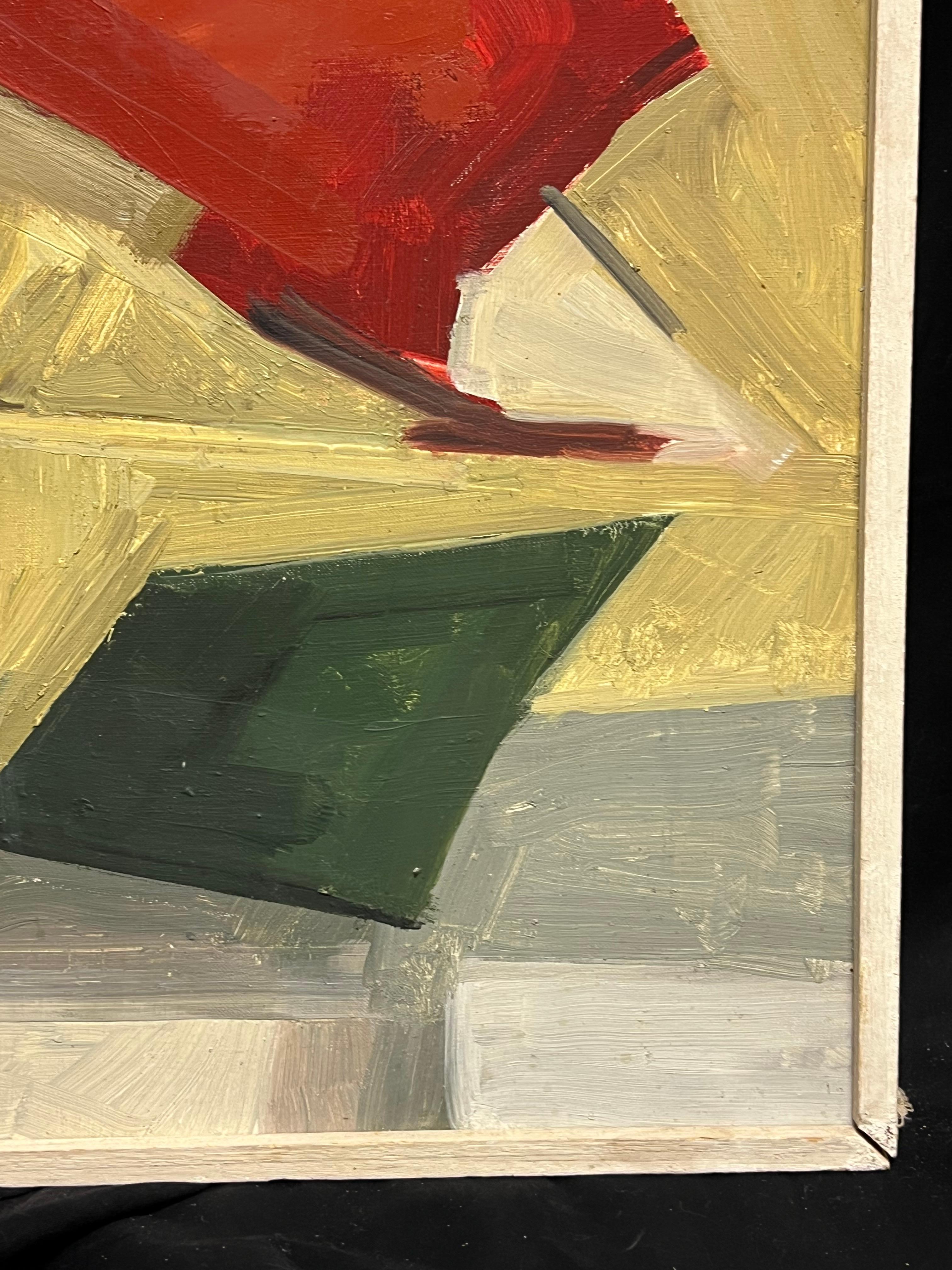 Vibrant Mid-Century Abstract Geometric Composition Bold Color Oil Painting For Sale 7