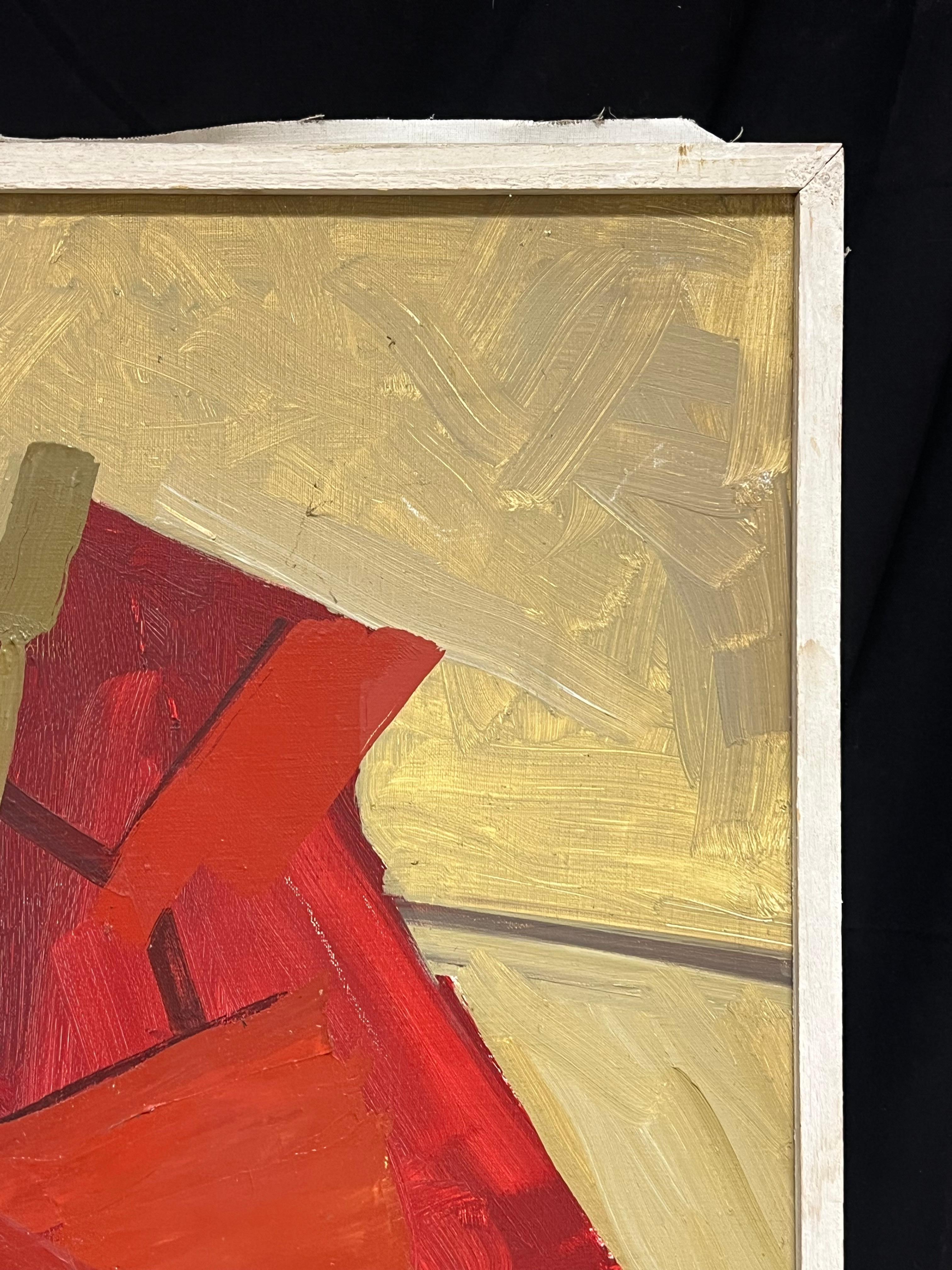 Vibrant Mid-Century Abstract Geometric Composition Bold Color Oil Painting For Sale 6